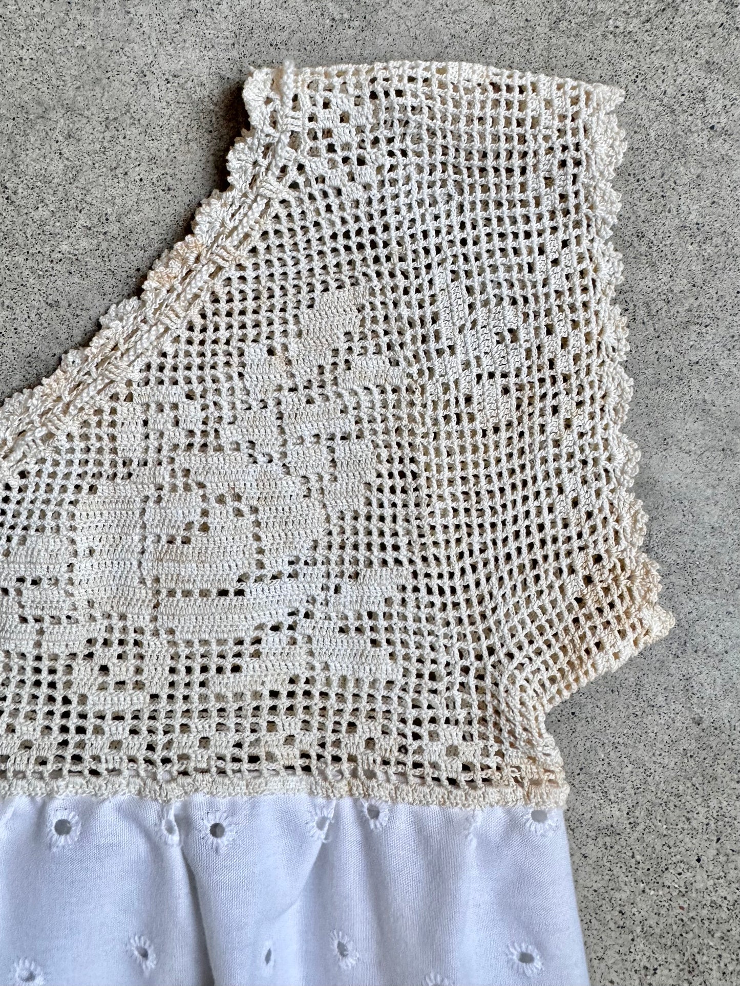 Antique Edwardian Crochet Yoke White Cotton Eyelet Nightgown | Medium
