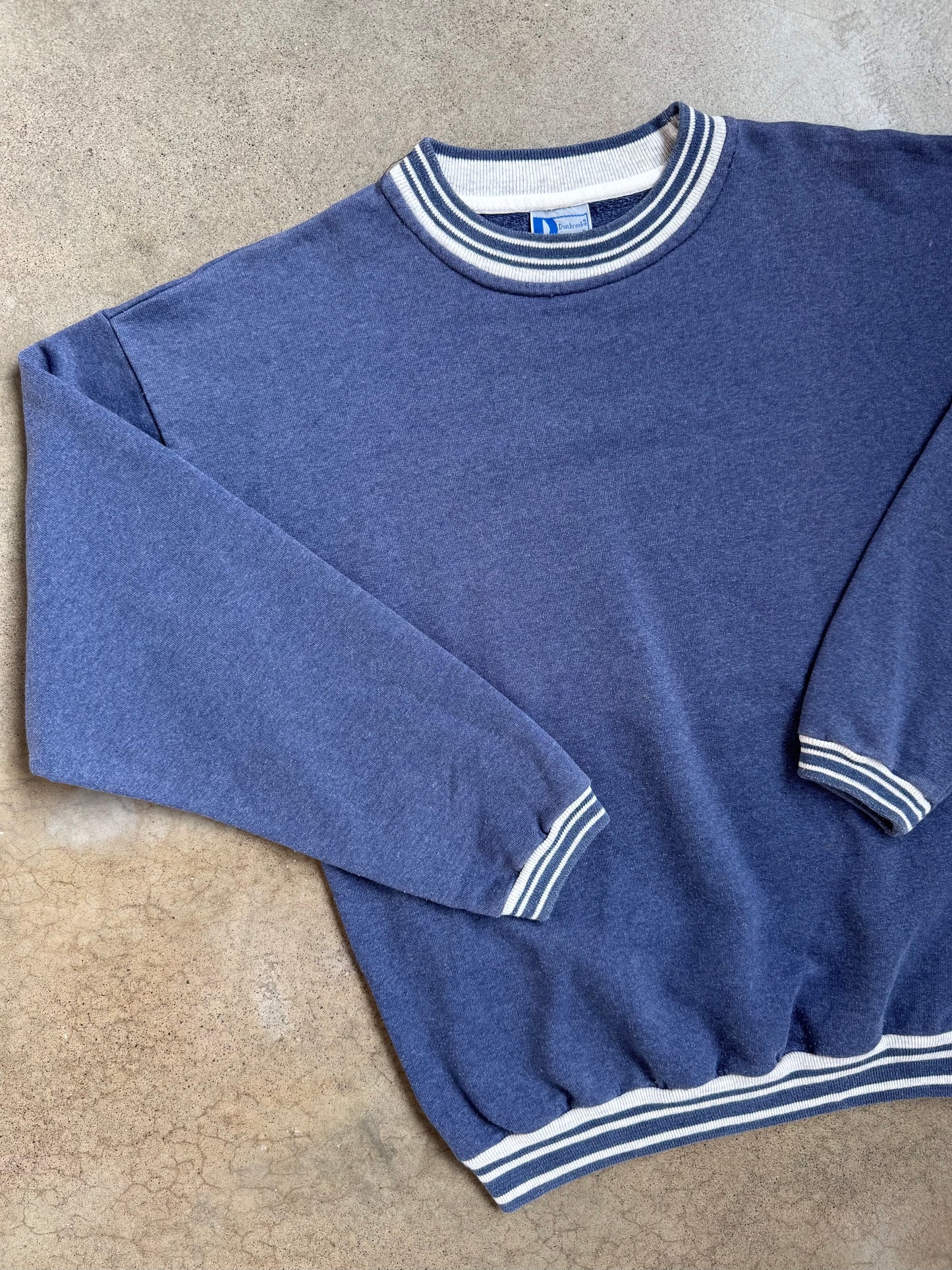 Vintage 1980s Dunbrooke Pla-Jac Blue Striped Crewneck Sweatshirt | Small