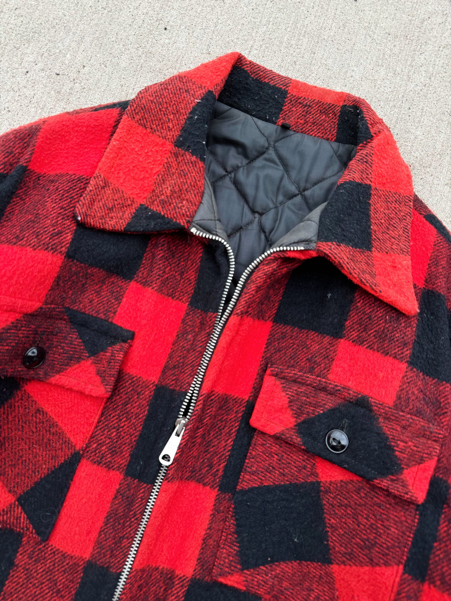 Vintage Red Buffalo Plaid Wool Coat