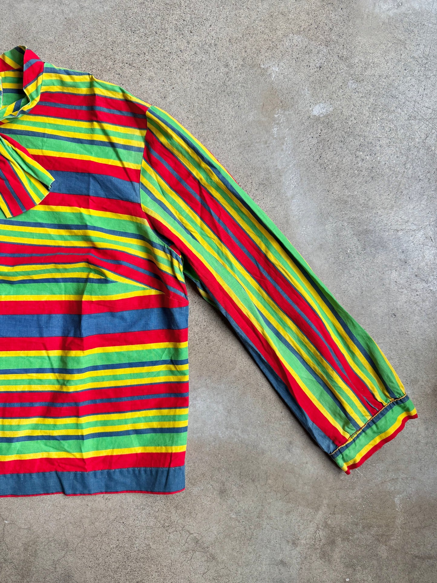 Vintage 1930s/40s Multi-Color Striped Bow Blouse | S/M