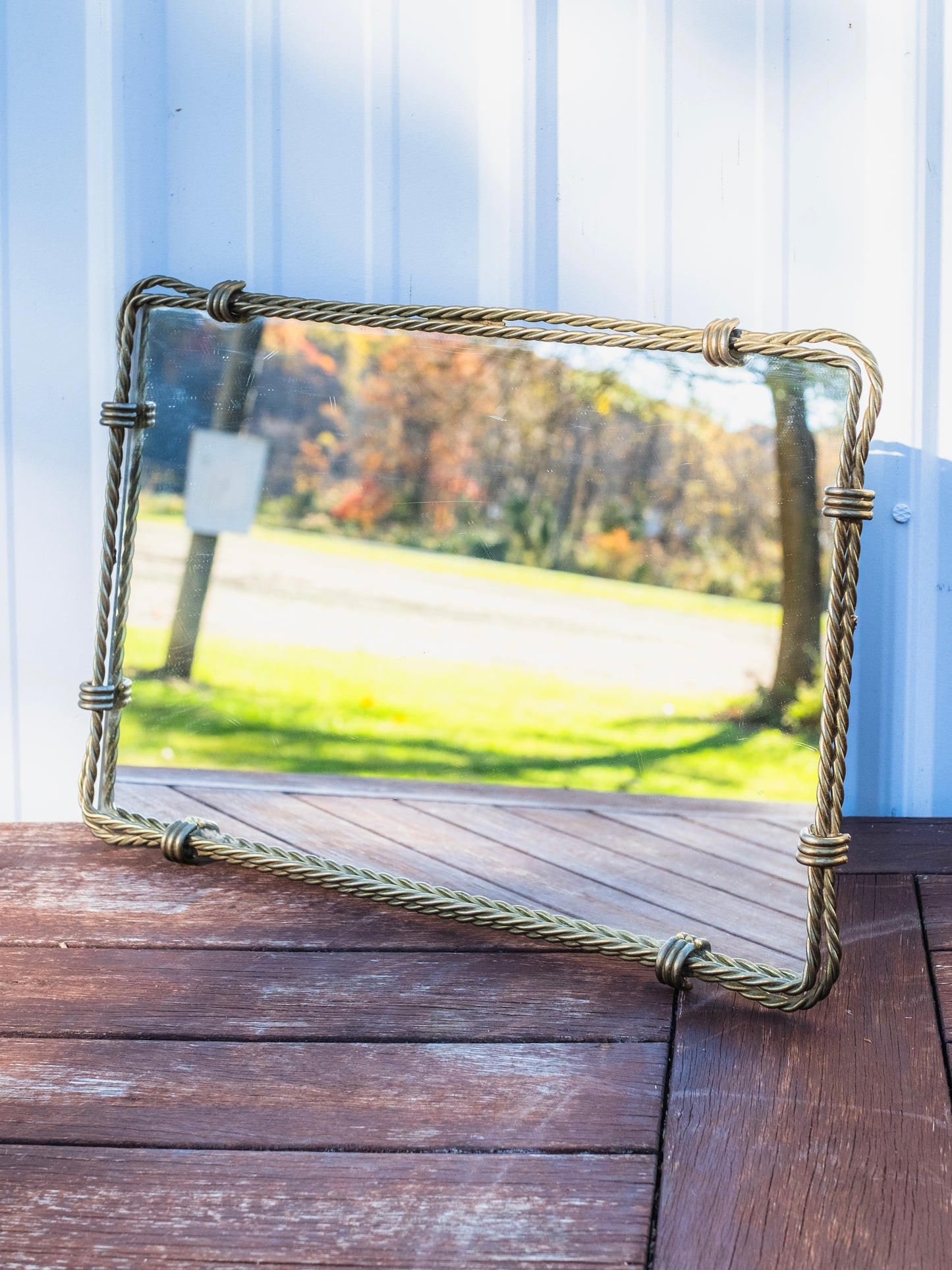 Vintage 1980s Metal Rope Border Vanity Tray/Wall Mirror