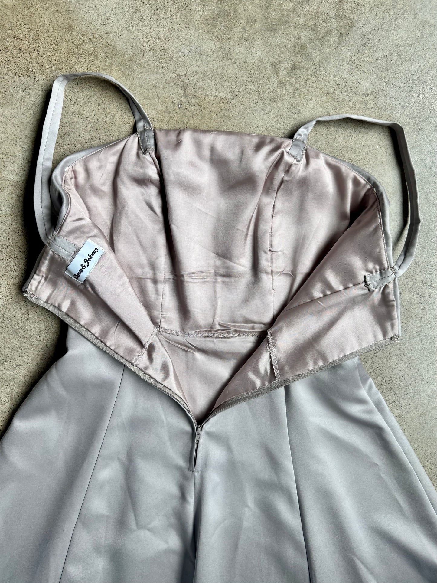 Vintage 1990s Dave & Johnny Silver Rhinestone Trim Formal Dress w/ Scarf | Small