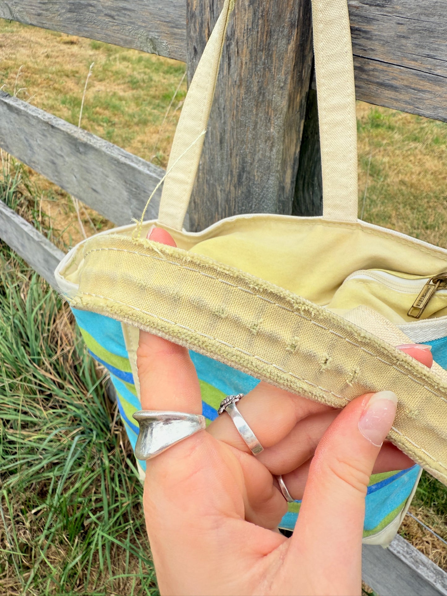 Vintage 1980s/90s L.L. Bean Blue & Green Striped Boat & Tote Bag