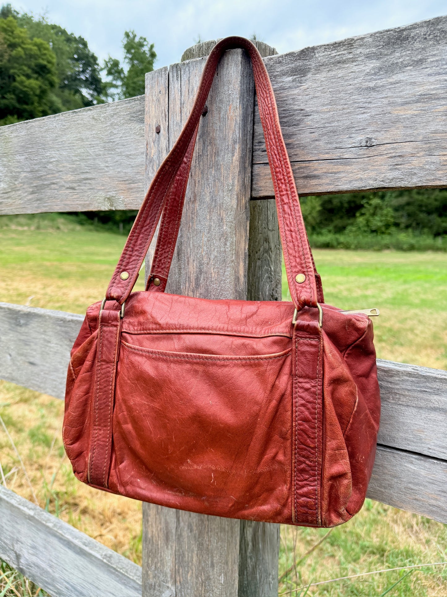 Vintage 1970s Burgundy Leather Shoulder Bag
