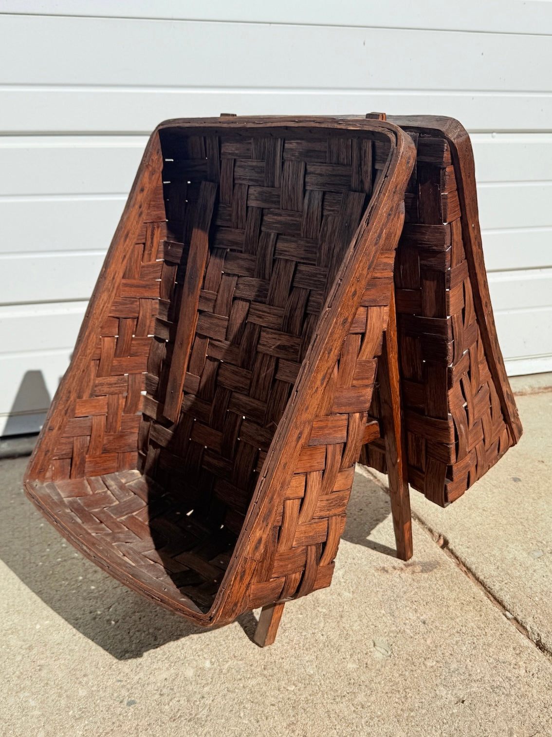 Antique 1920s Handmade Woven Two-Sided Magazine Rack