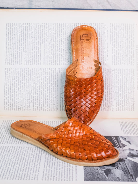 Vintage 1980s Mexican Sole Leather Woven Huarache Sandals | Women’s 8