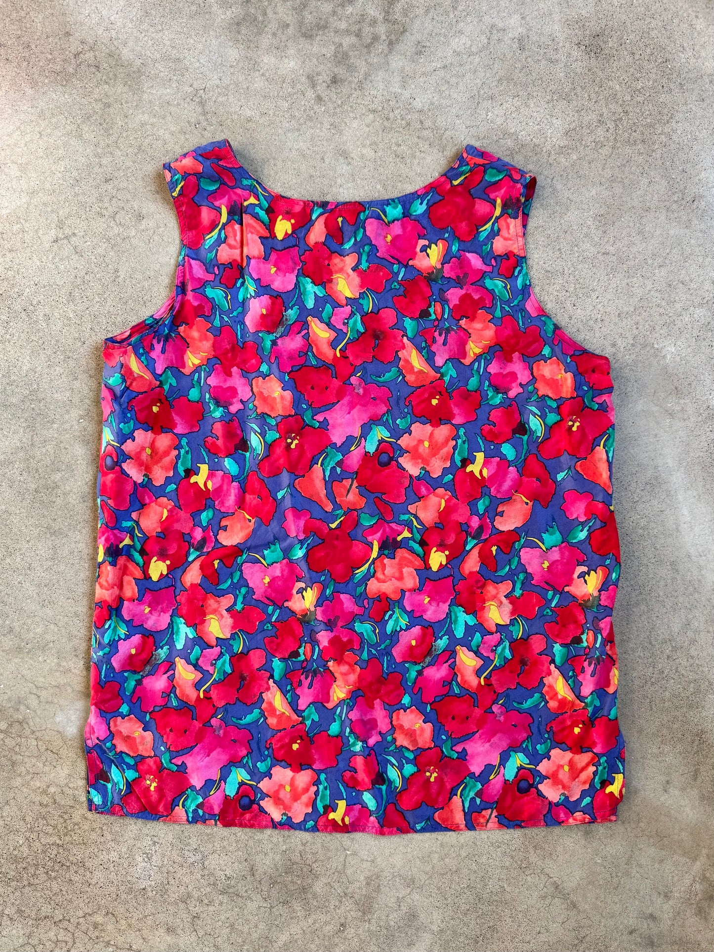 Vintage 1980s/90s Express Floral Print 100% Silk Tank Top | Large