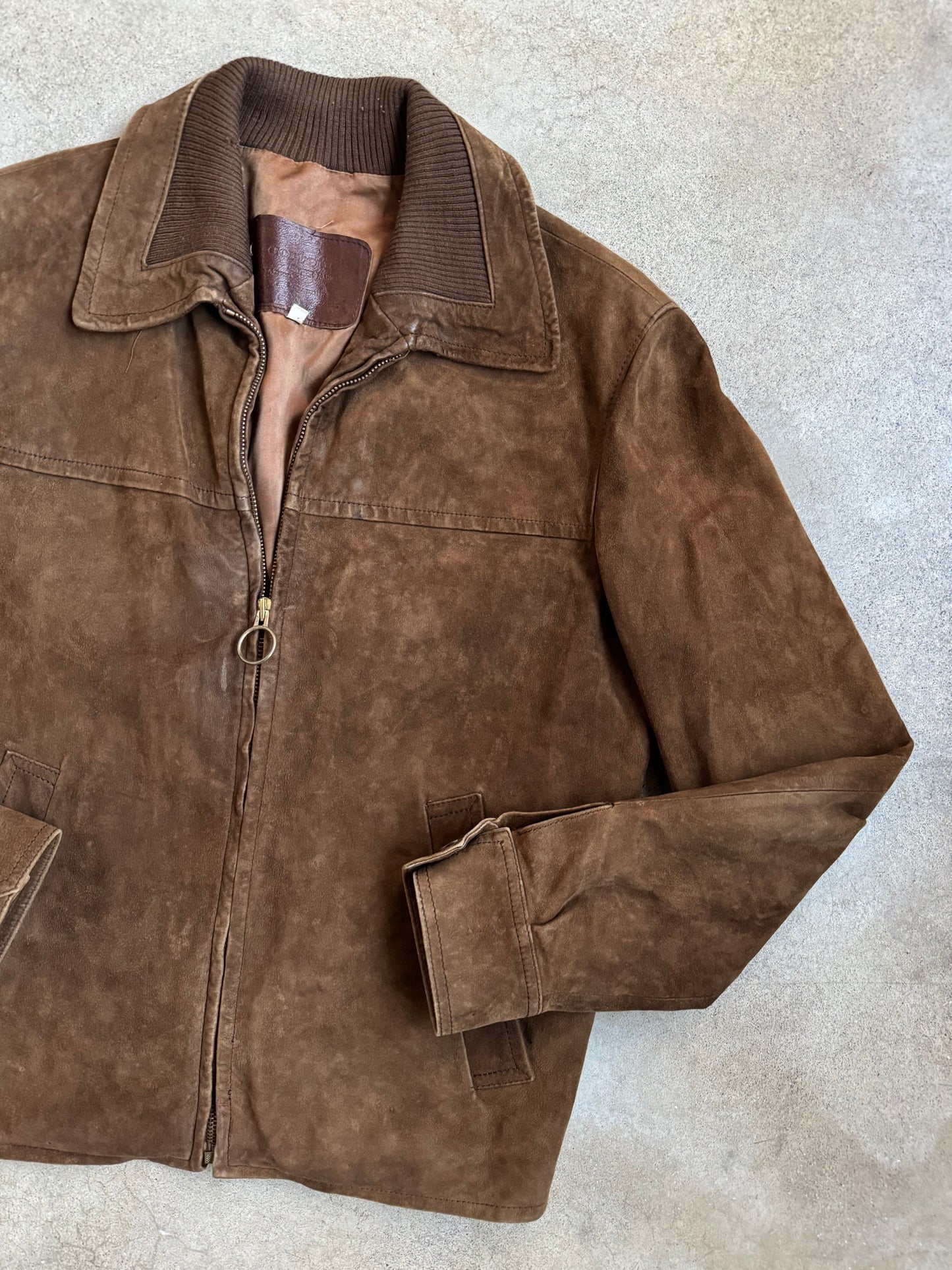 Vintage 1980s Cortefiel Brown Suede Zip-Up Jacket | 38