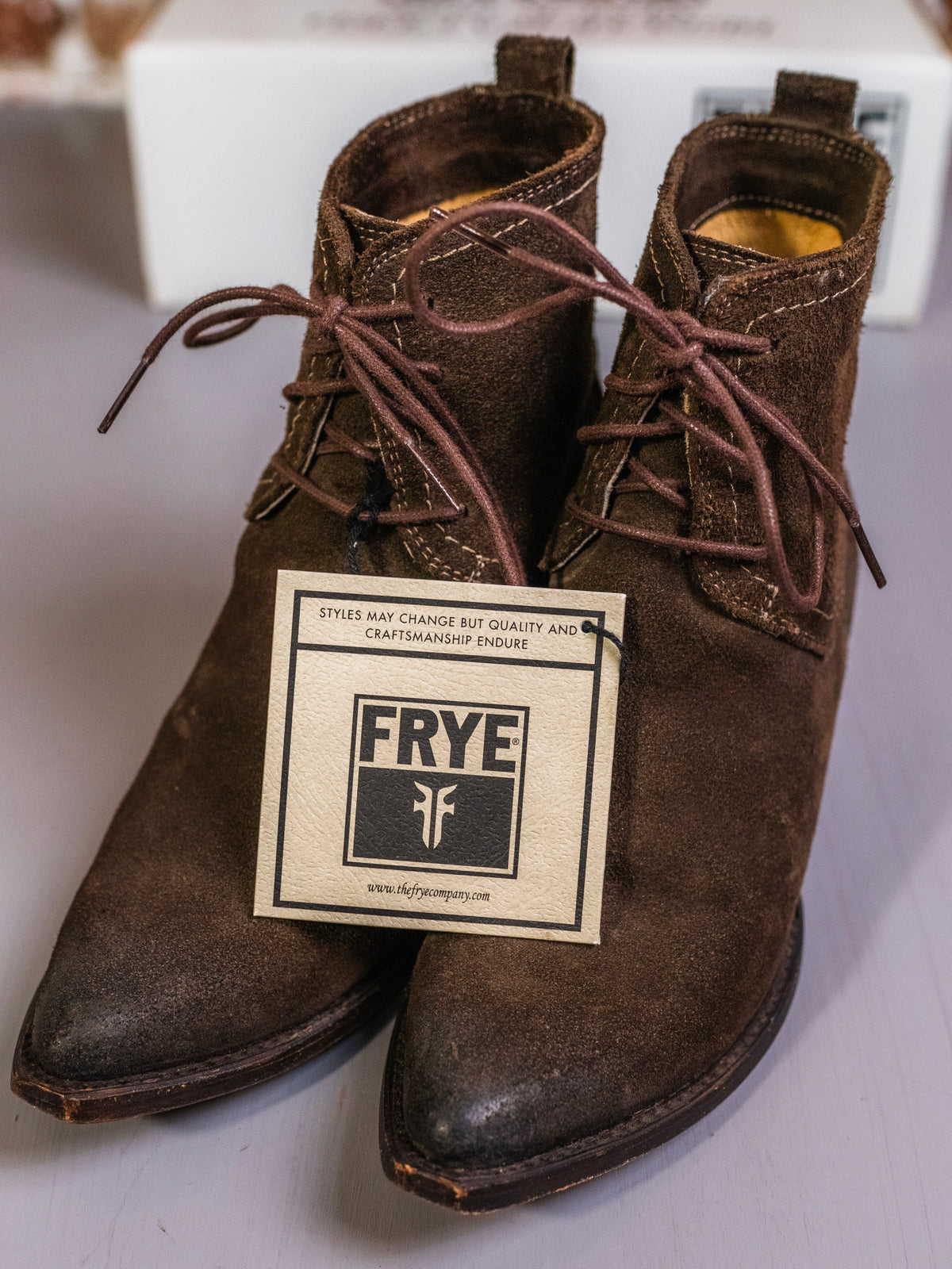 Frye Sacha Chukka Brown Suede Heeled Ankle Boots | Women’s 7