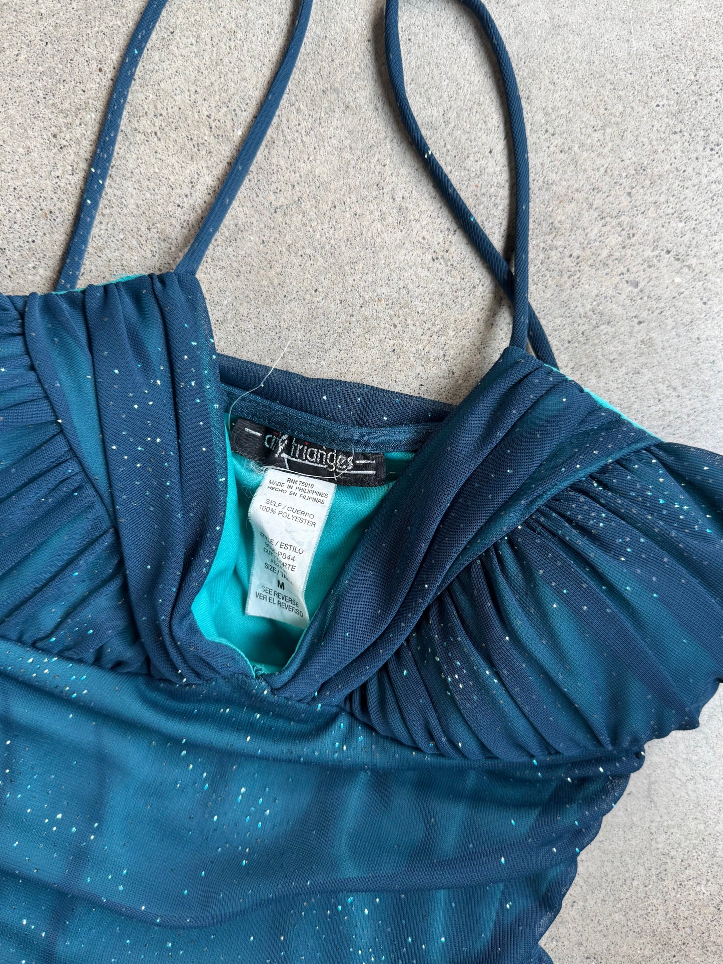 2000s City Triangles Sparkly Teal Ruched Mini Party Dress | S/M