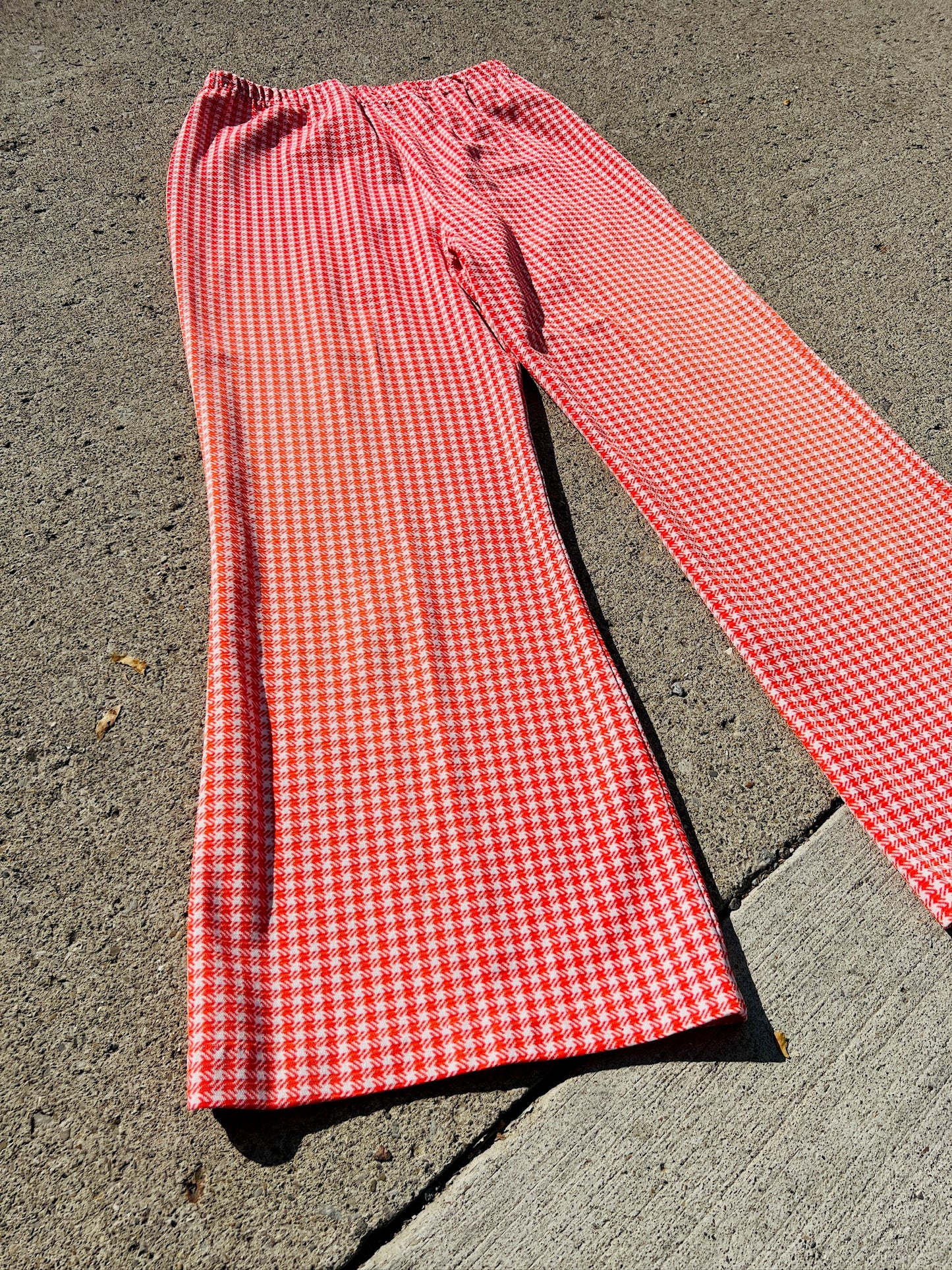 Vintage 1970s Dutchmaid Red Gingham Polyester Flared Pants | Large