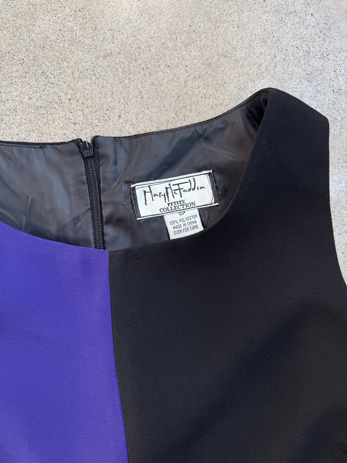 Vintage 1990s Mary McFadden Black & Purple Color Block Tank Top | Medium