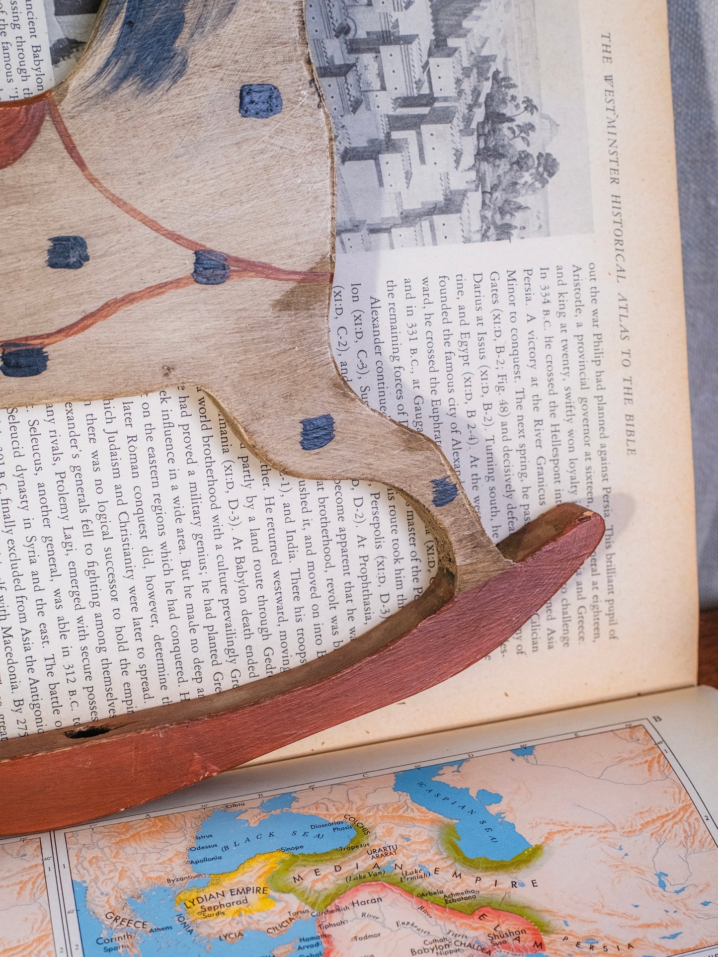 Vintage 1980s Handmade Painted Wood Folk Art Rocking Horse