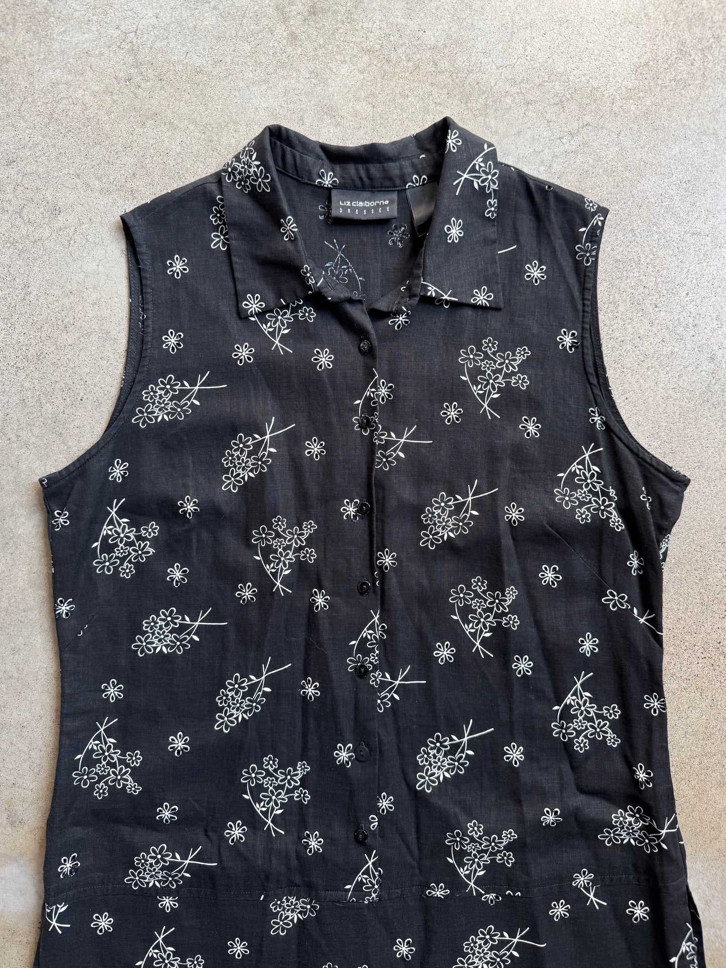 Liz Claiborne Black Floral Button-Front Sleeveless Skort Dress | Large