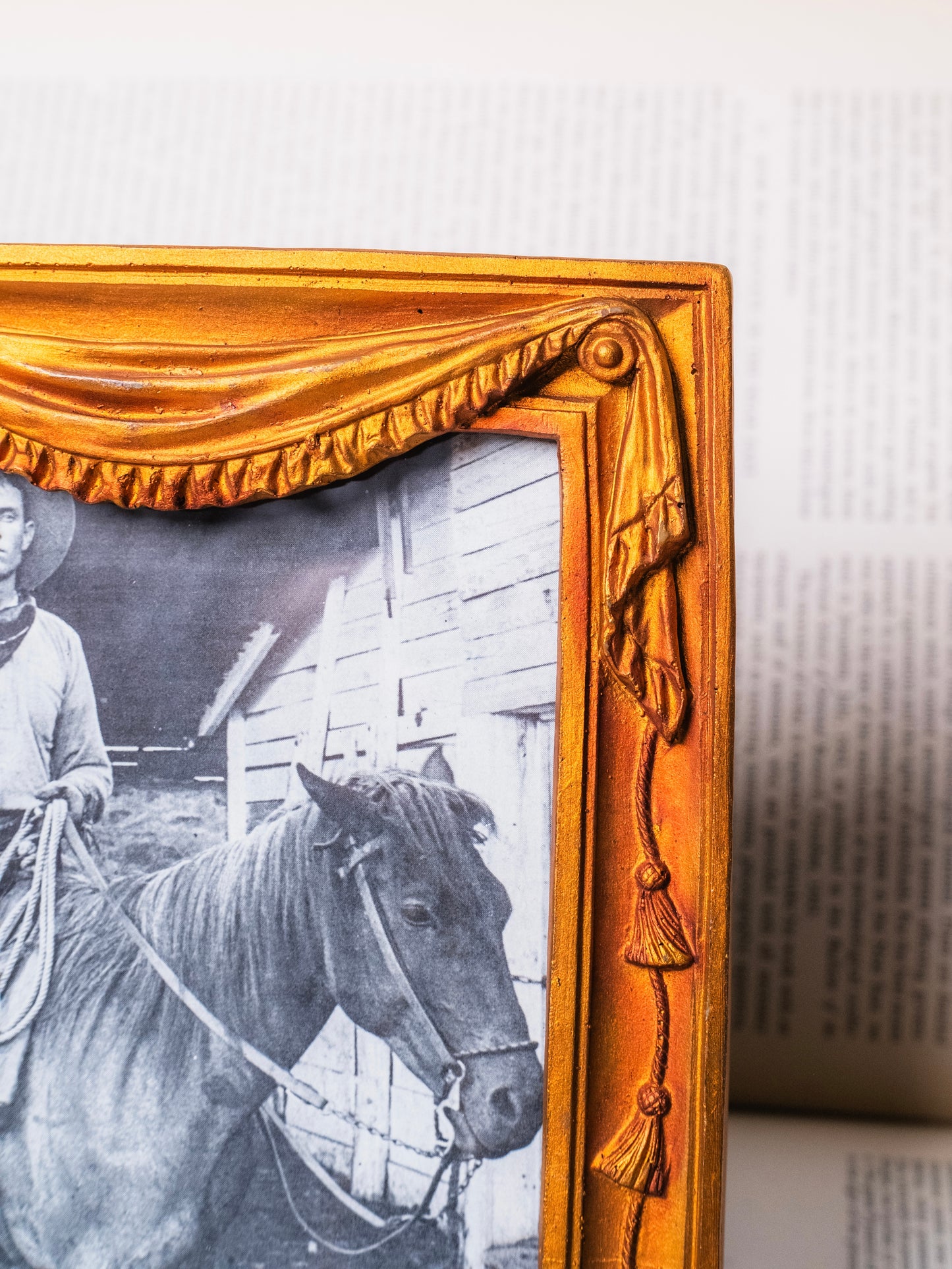 Vintage Gold Framed "Cowboy & His Horse" Print Artwork