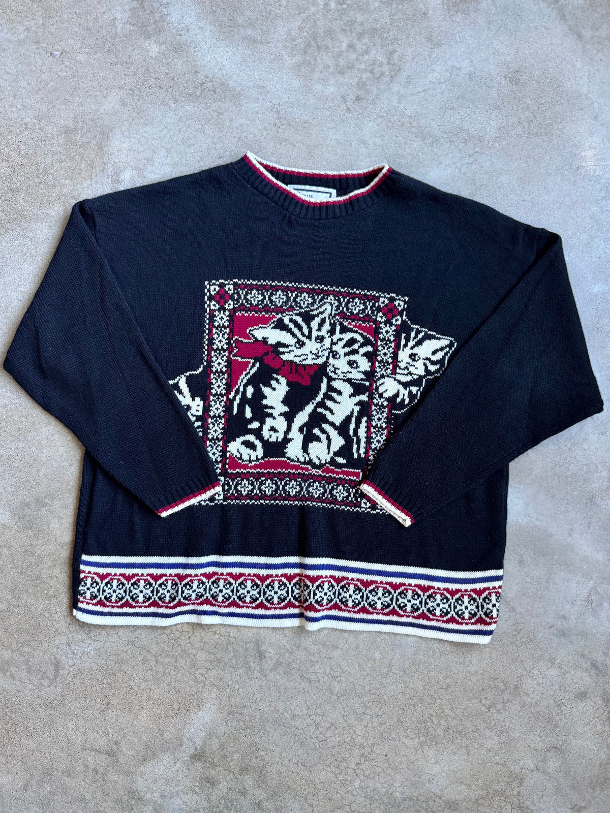 Vintage 1980s Richard Simmons Black & Red Kitten Sweater | 3XL