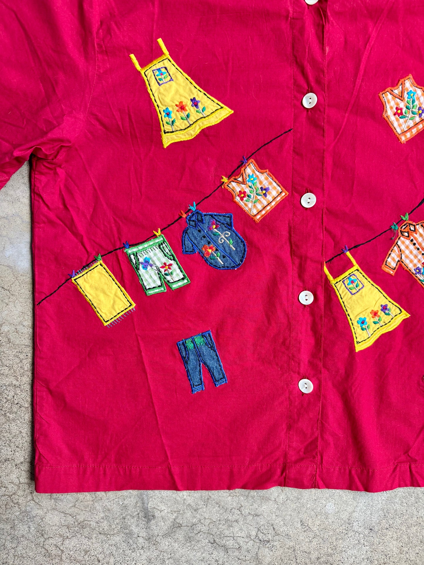 Vintage 1980s New Directions Red Embroidered Two-Piece Summer Set | Medium