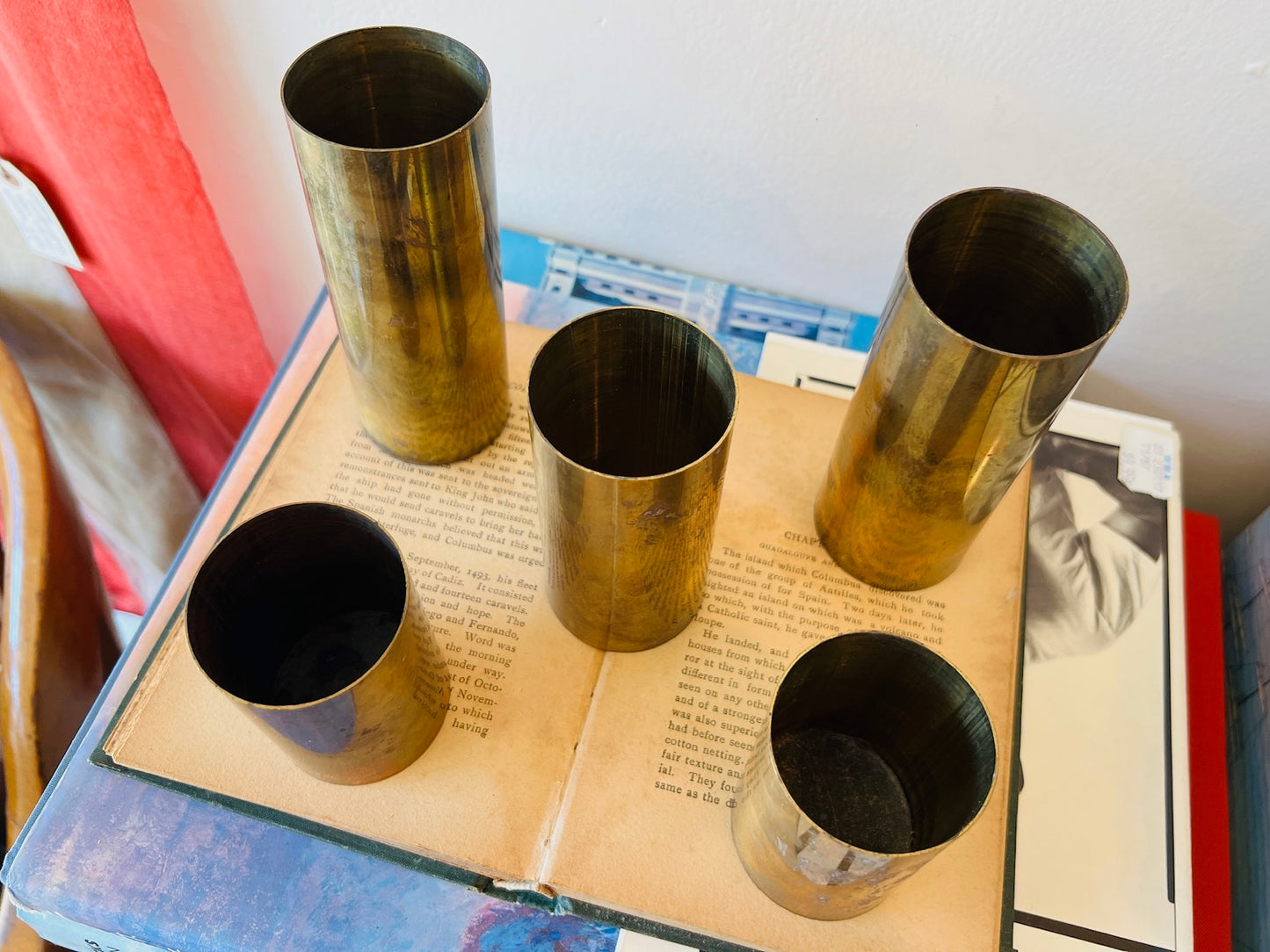 Vintage MCM 1950s Brass Cylinder Candle Holders | Set of 5