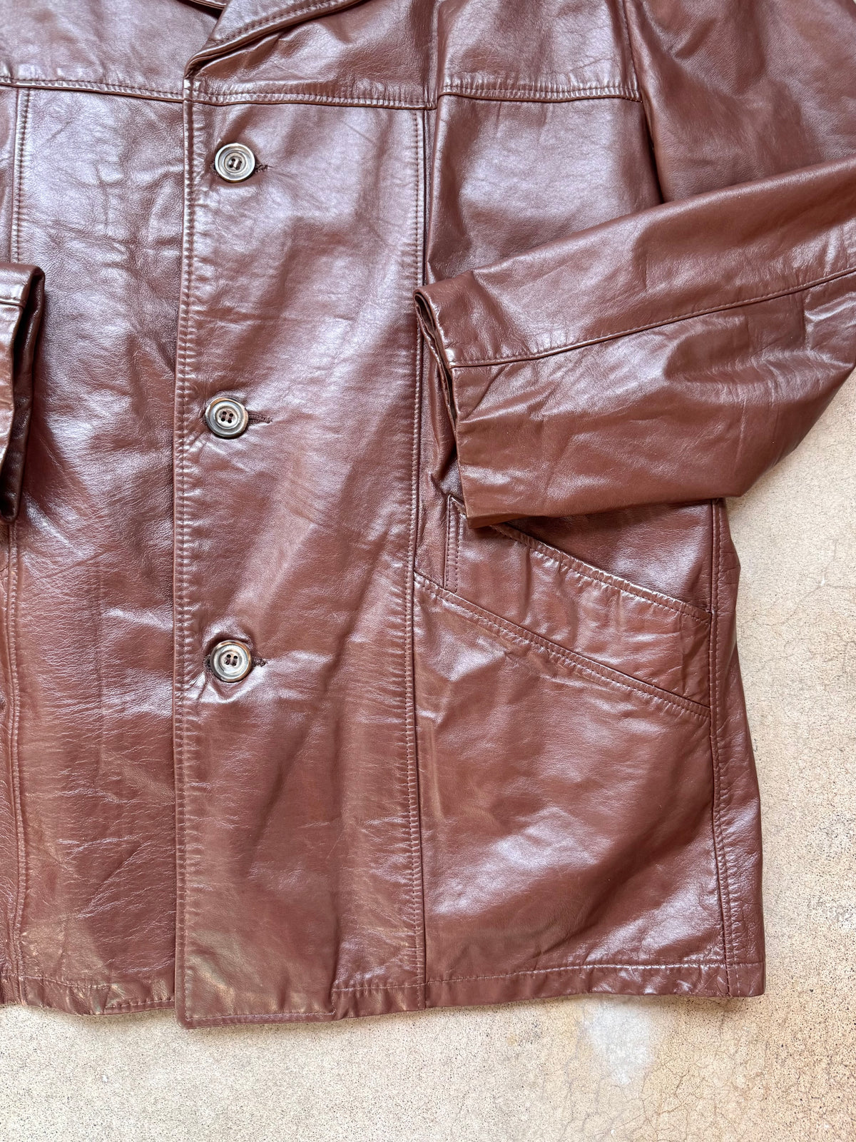 Vintage 1970s London Fog Brown Faux Fur Lined Leather Jacket | 46R