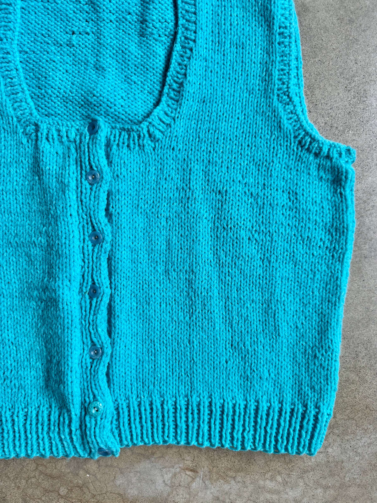 Vintage Handmade Aqua Blue Knit Sweater Vest | Large
