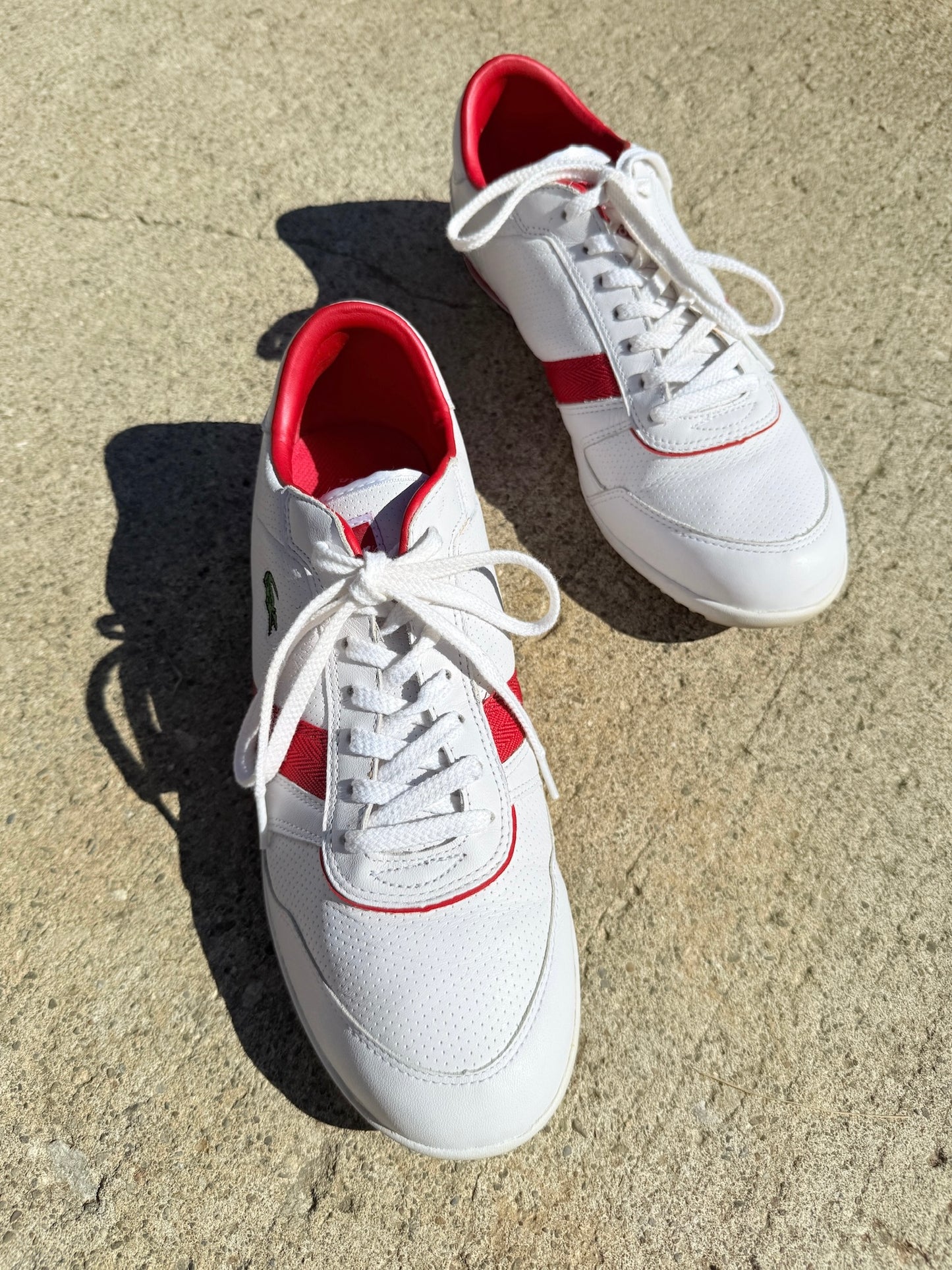 Lacoste Red & White T-Clip Sneakers | Men’s 10