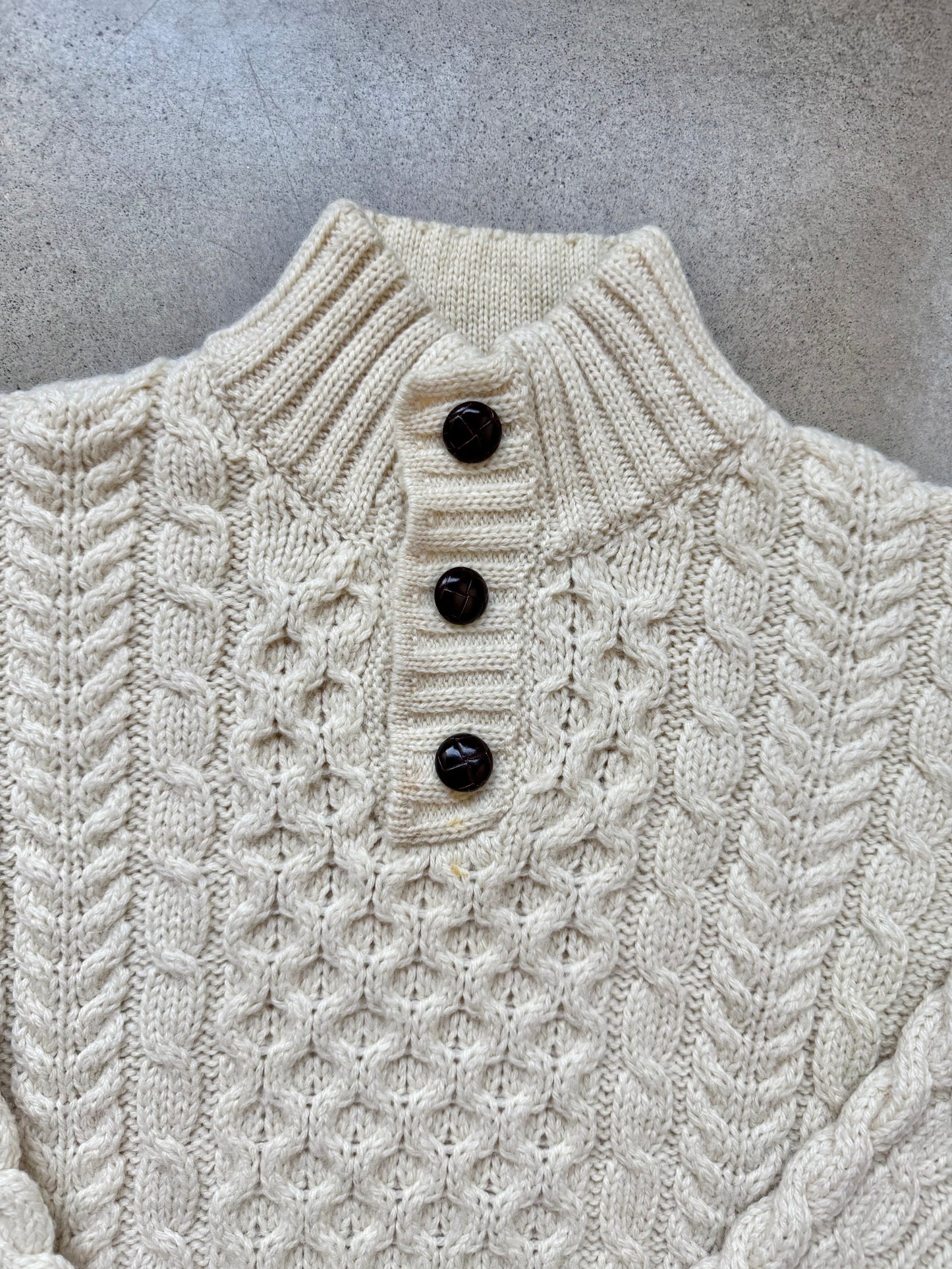 Vintage L.L. Bean Irish Wool Buttoned Mock Neck Fisherman Sweater | Medium
