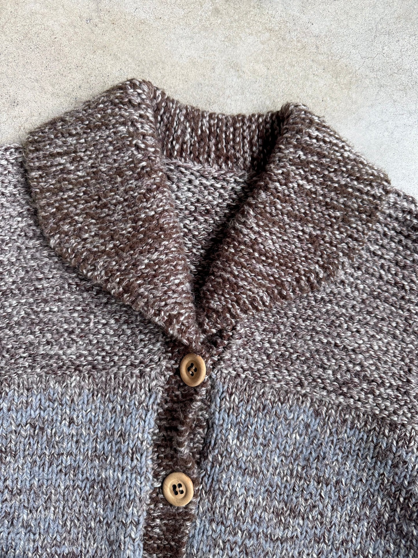 Vintage 1980s Handmade Brown Striped Knit Cardigan | Medium