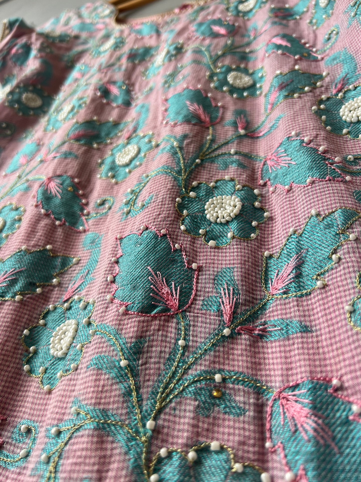 Vintage 1960’s Blue & Pink Floral Embroidered Micro Mini Dress