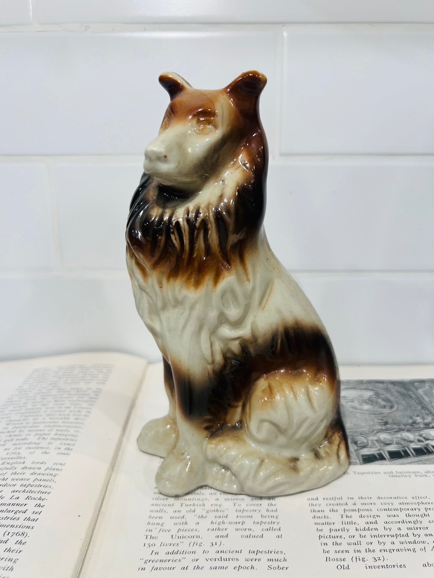 Vintage Ceramic Collie Dog Statue