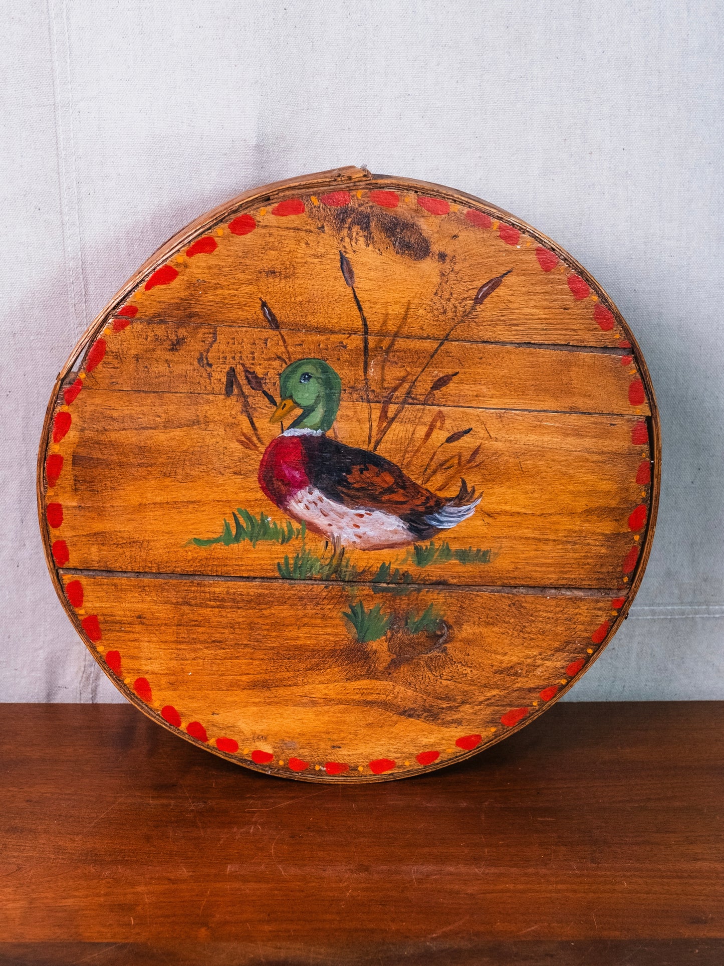 Vintage Dufeck Wood Co. Hand-Painted Duck Bentwood Round Cheese Box