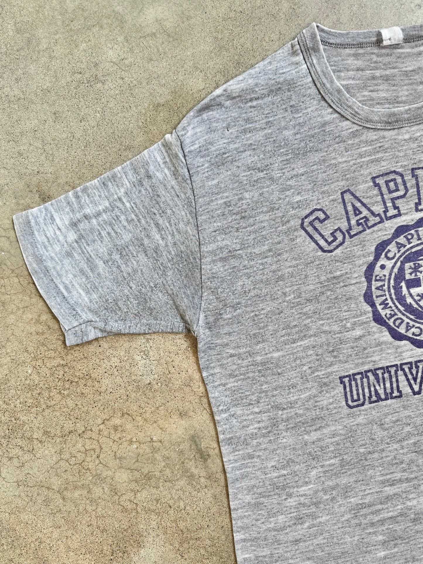 Vintage 1980s Heather Grey Capital University Tee | Large