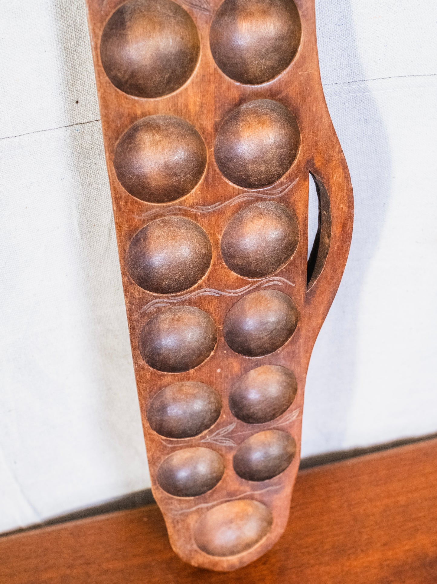 Vintage 1950s Wood-Carved Mancala Board