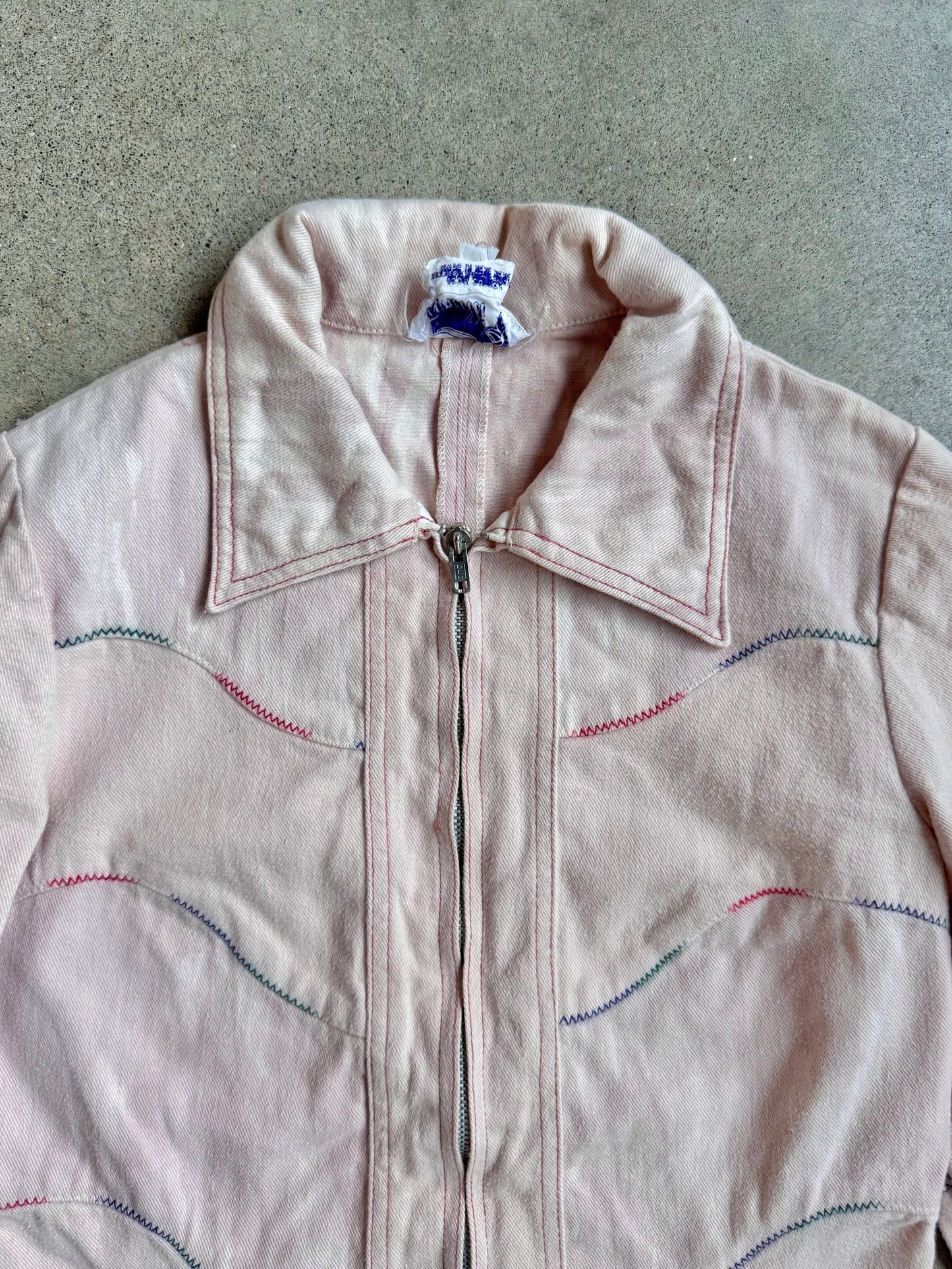 Vintage 1960s Roncelli Rainbow Stitch 100% Cotton Western-Style Zip-Up Jacket | XS/S