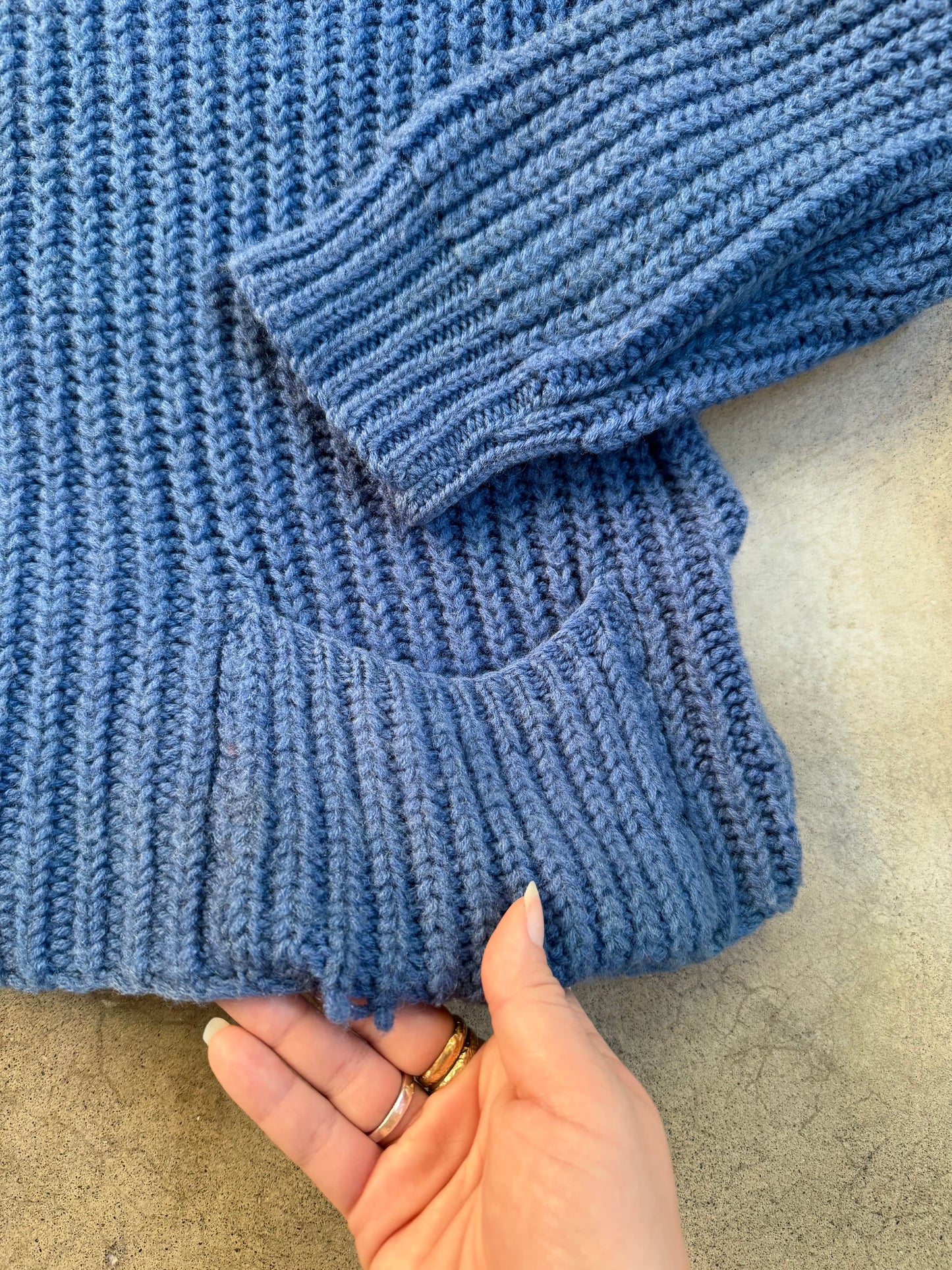 Vintage 1950s English Trotter Blue Wool Knit Boatneck Sweater | Large