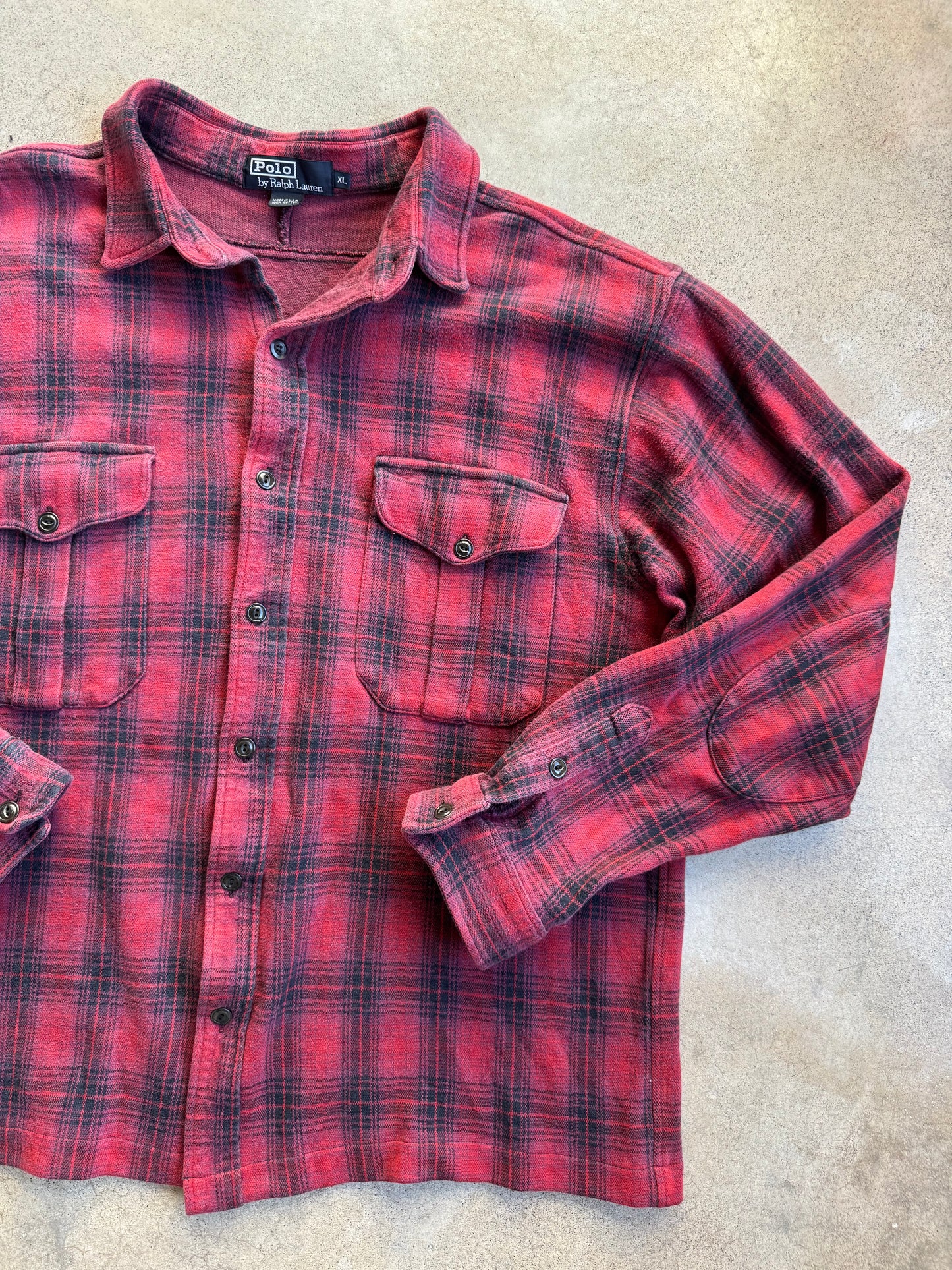 Vintage 1990s Polo Ralph Lauren Red Plaid Cotton Flannel Shirt | XL