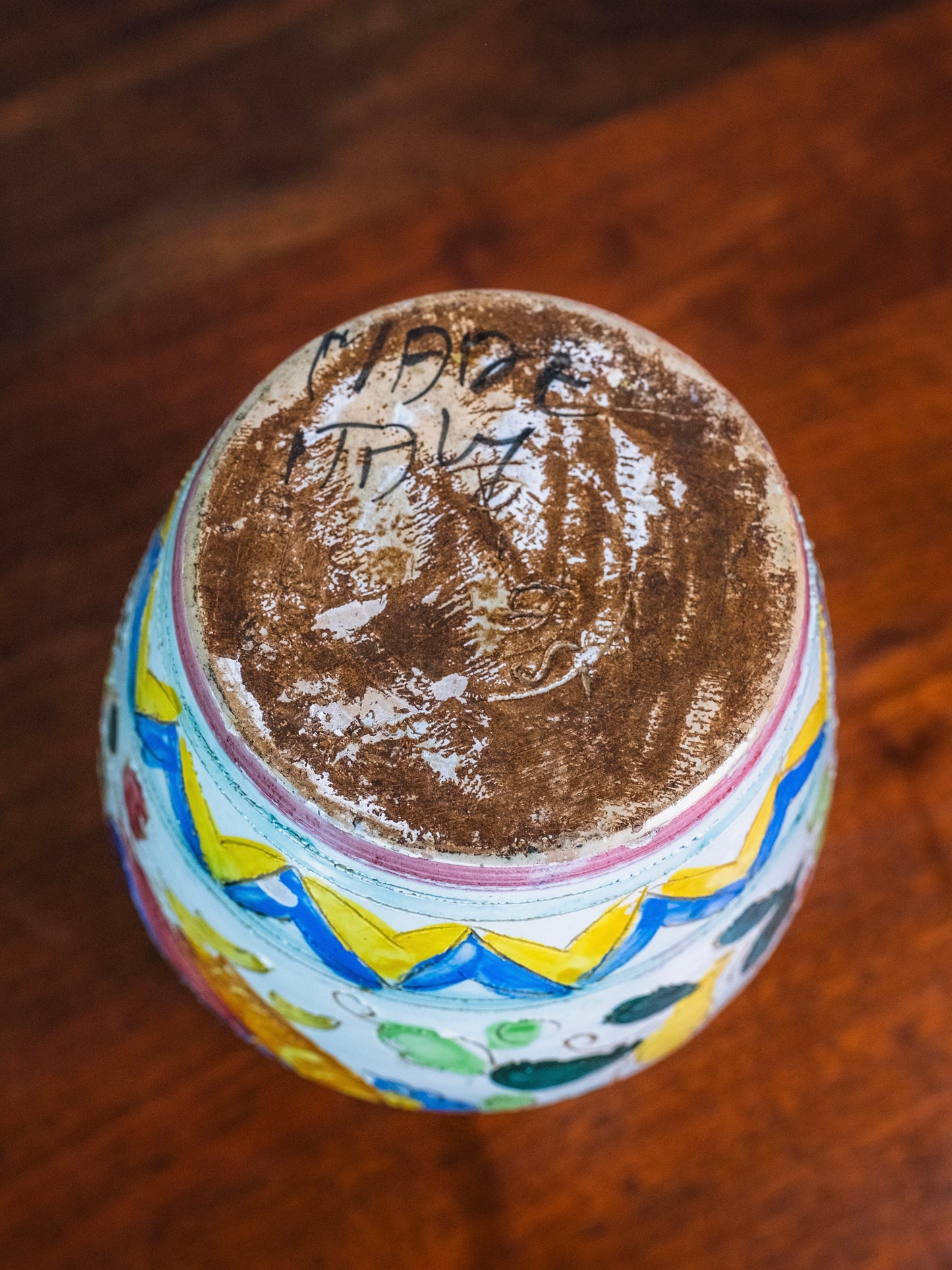 Vintage Italian Ceramic Majolica Floral Painted Vase