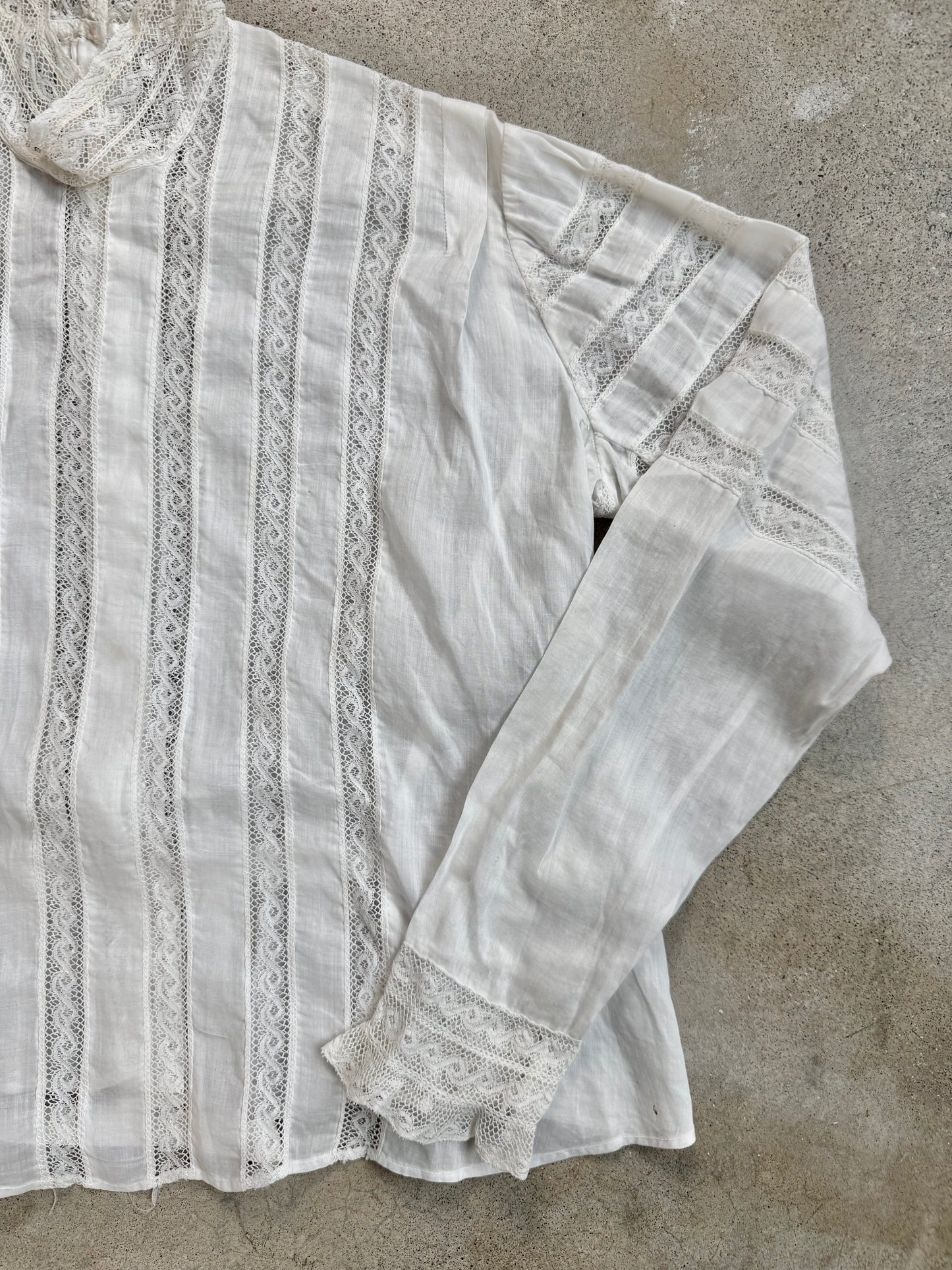 Antique 1900s Edwardian White Lace High-Neck Blouse | XS/S