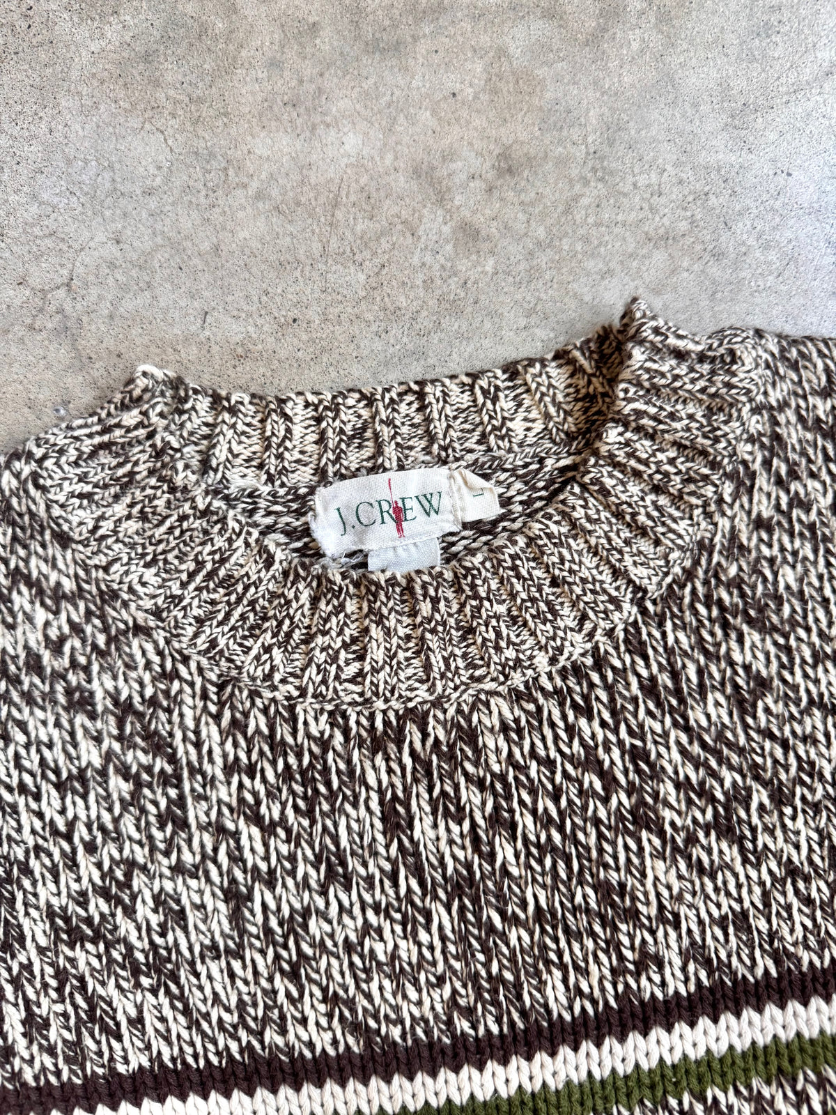 Vintage 1990s J. Crew Multi-Stripe Marled Cotton Knit Sweater | Large