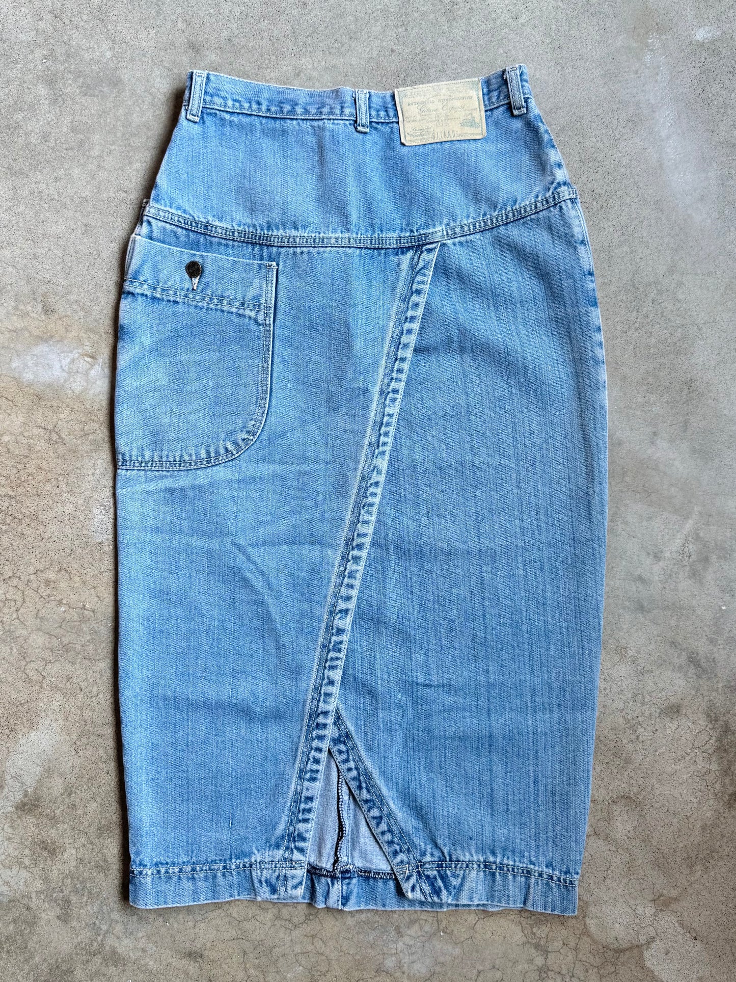 Vintage 1990s Gitano Split Back Denim Maxi Skirt | Waist 29”