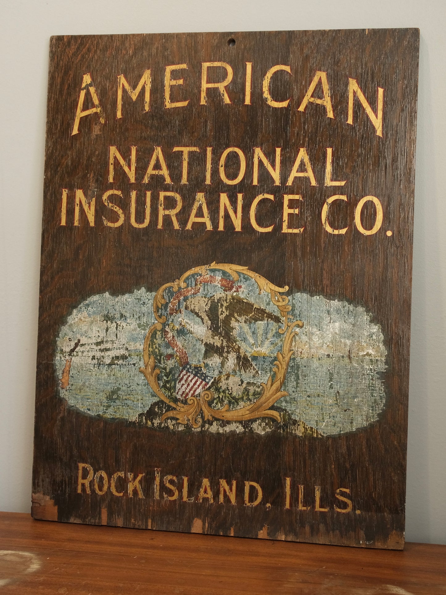 Vintage American National Insurance Co. Wood Advertisement Sign