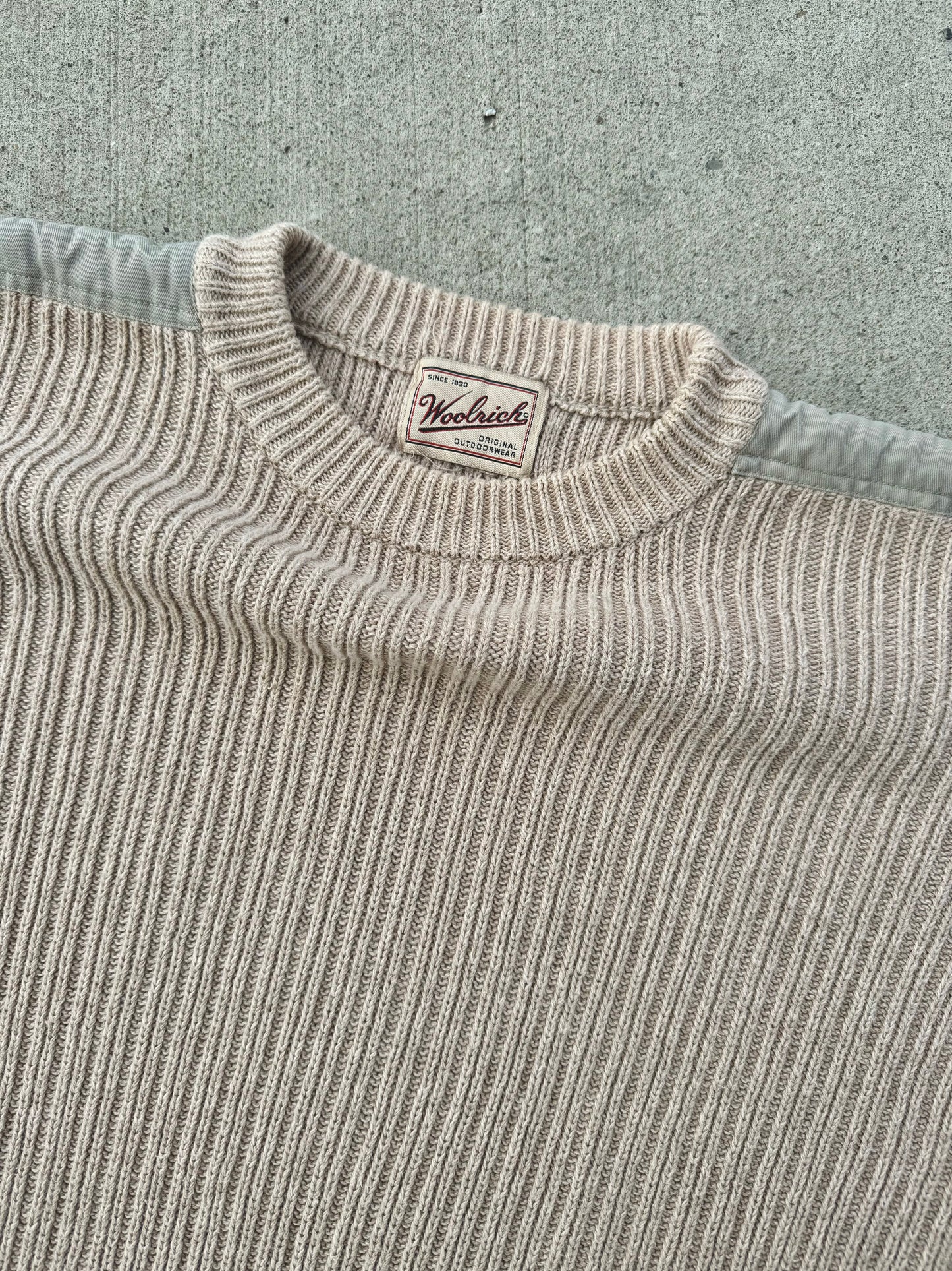 Vintage 1990s Woolrich Neutral Cotton Crewneck Sweater | Large