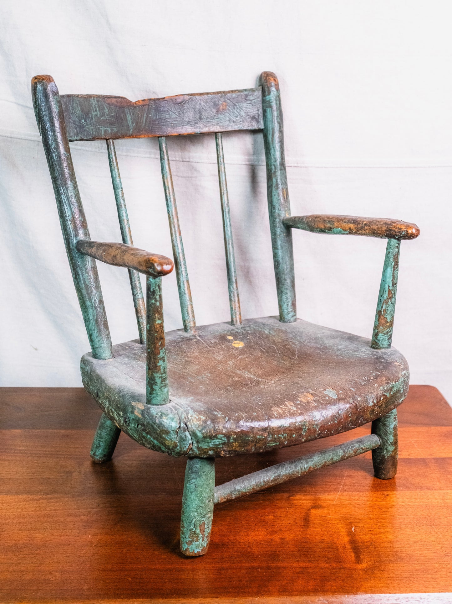 Antique 1700s Primitive Green Windsor Childrens Chair