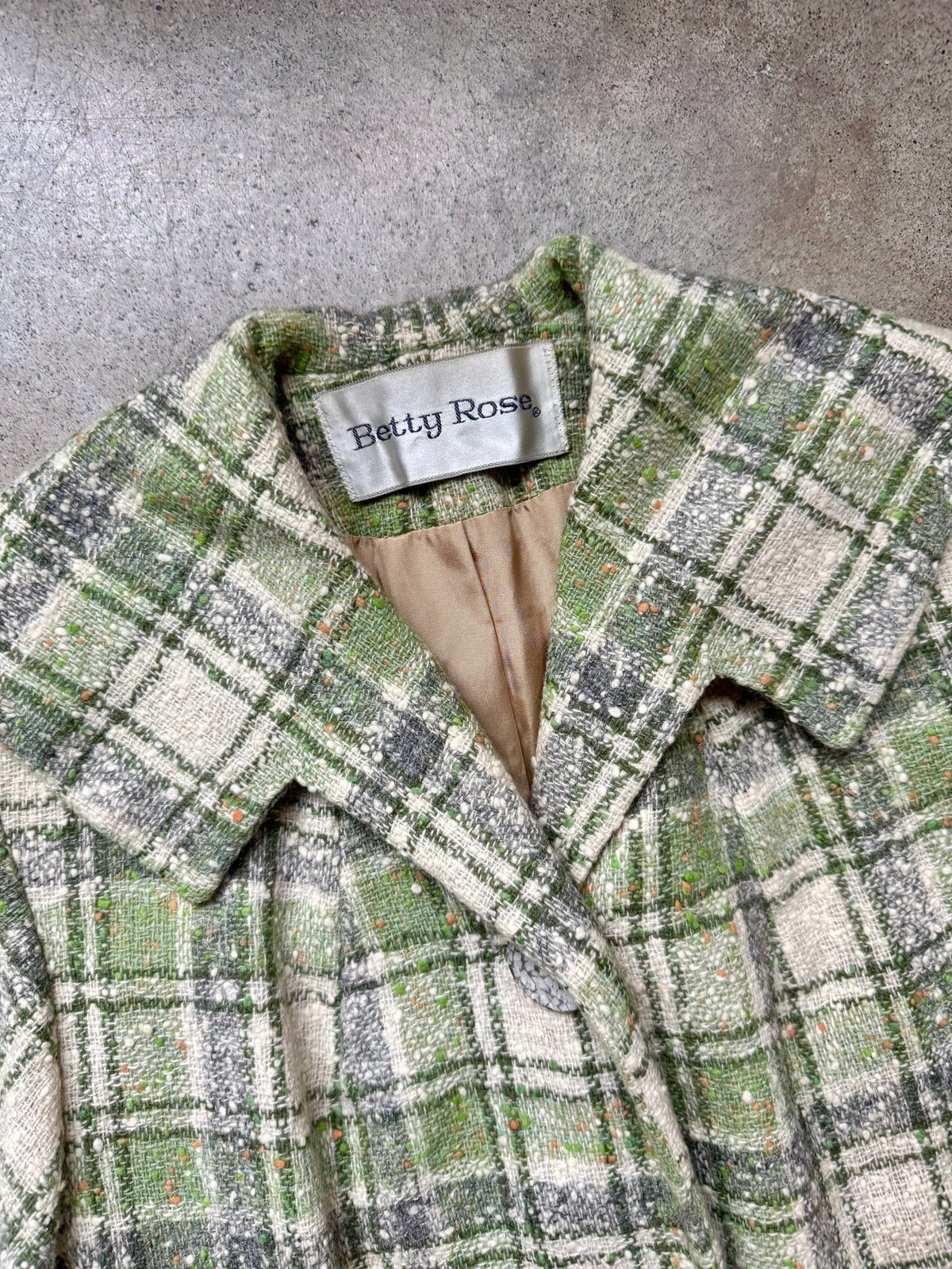 Vintage 1960s Betty Rose Green Plaid Wool Tweed Overcoat | S/M