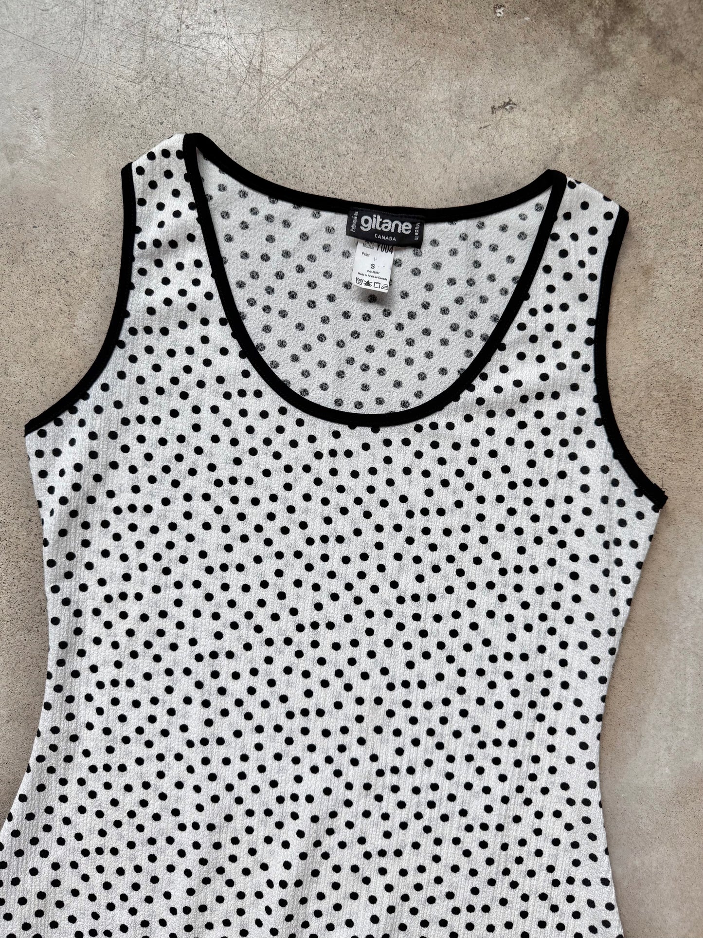 Vintage Gitane Black & White Polka Dot Drop Waist Dress | Small