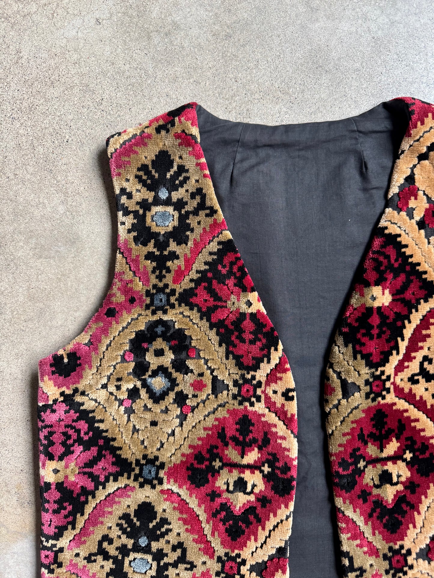 Vintage 1960s Handmade Velvet Carpet Tapestry Vest | S/M