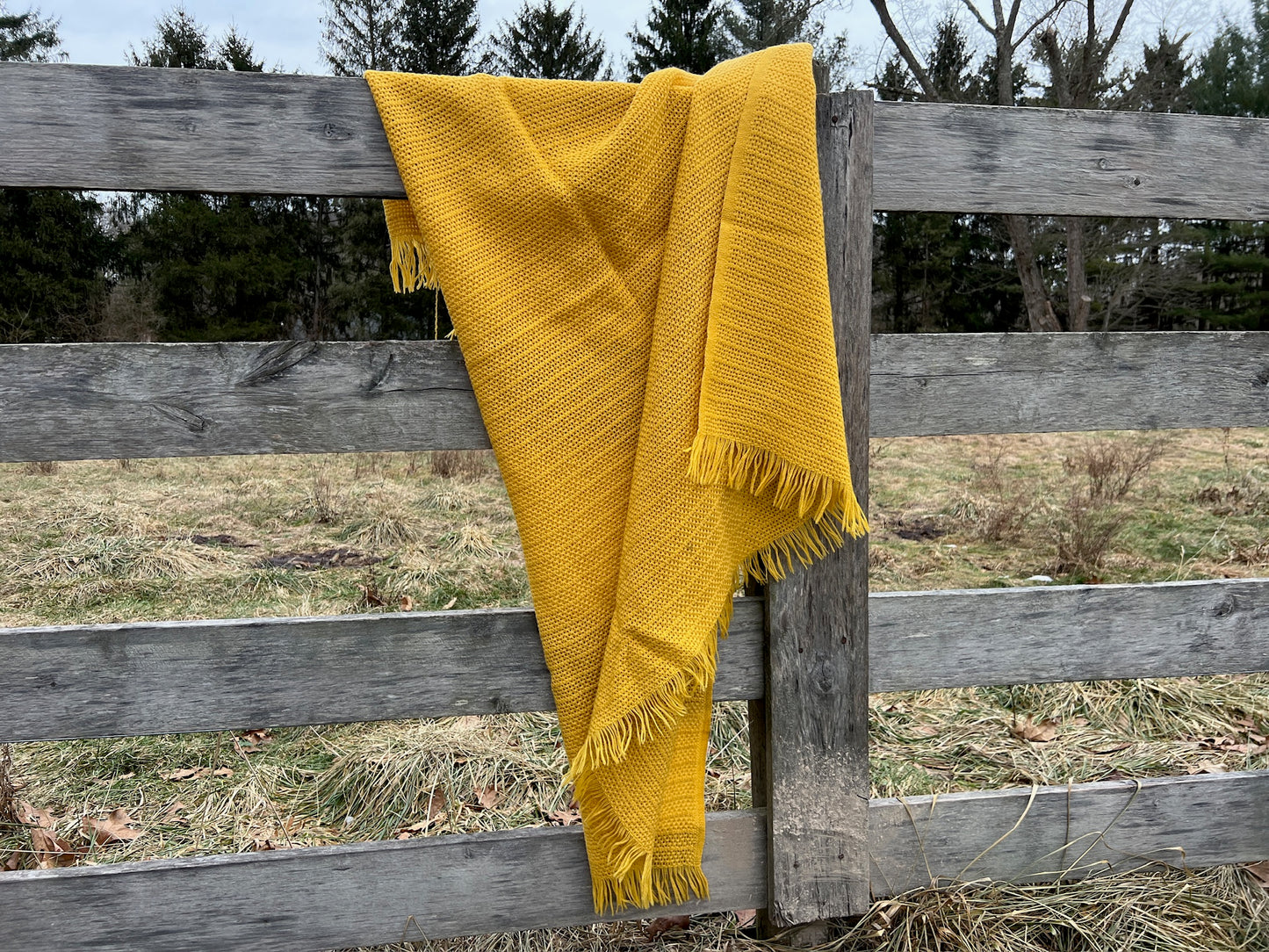 Vintage 1950s Faribo Mustard Yellow Loomed Blanket