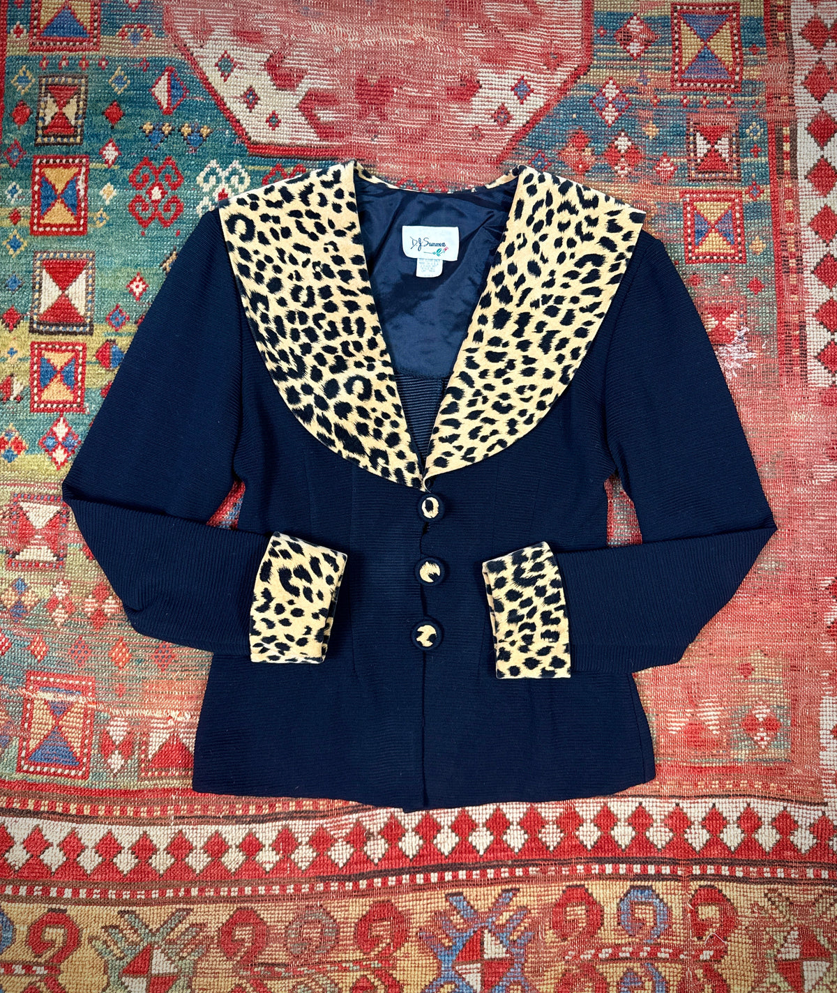 Vintage 1990's D.J Summers Black & Cheetah Print Blazer