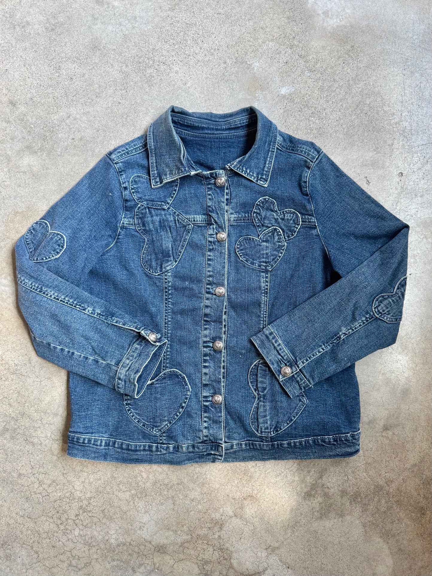 Vintage 1990s Heart Patchwork Denim Jacket | Large