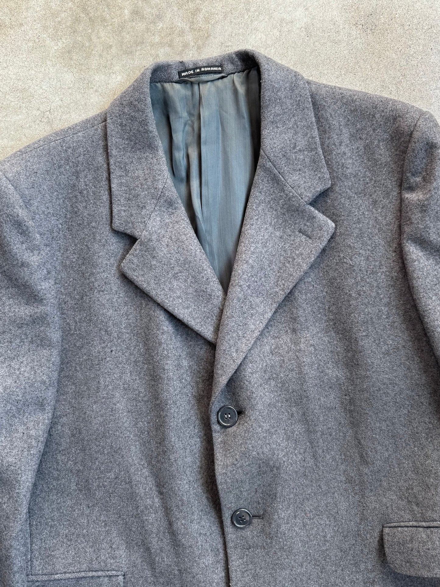 Vintage 1980s Ronald Stewart Grey Wool Overcoat | 46R