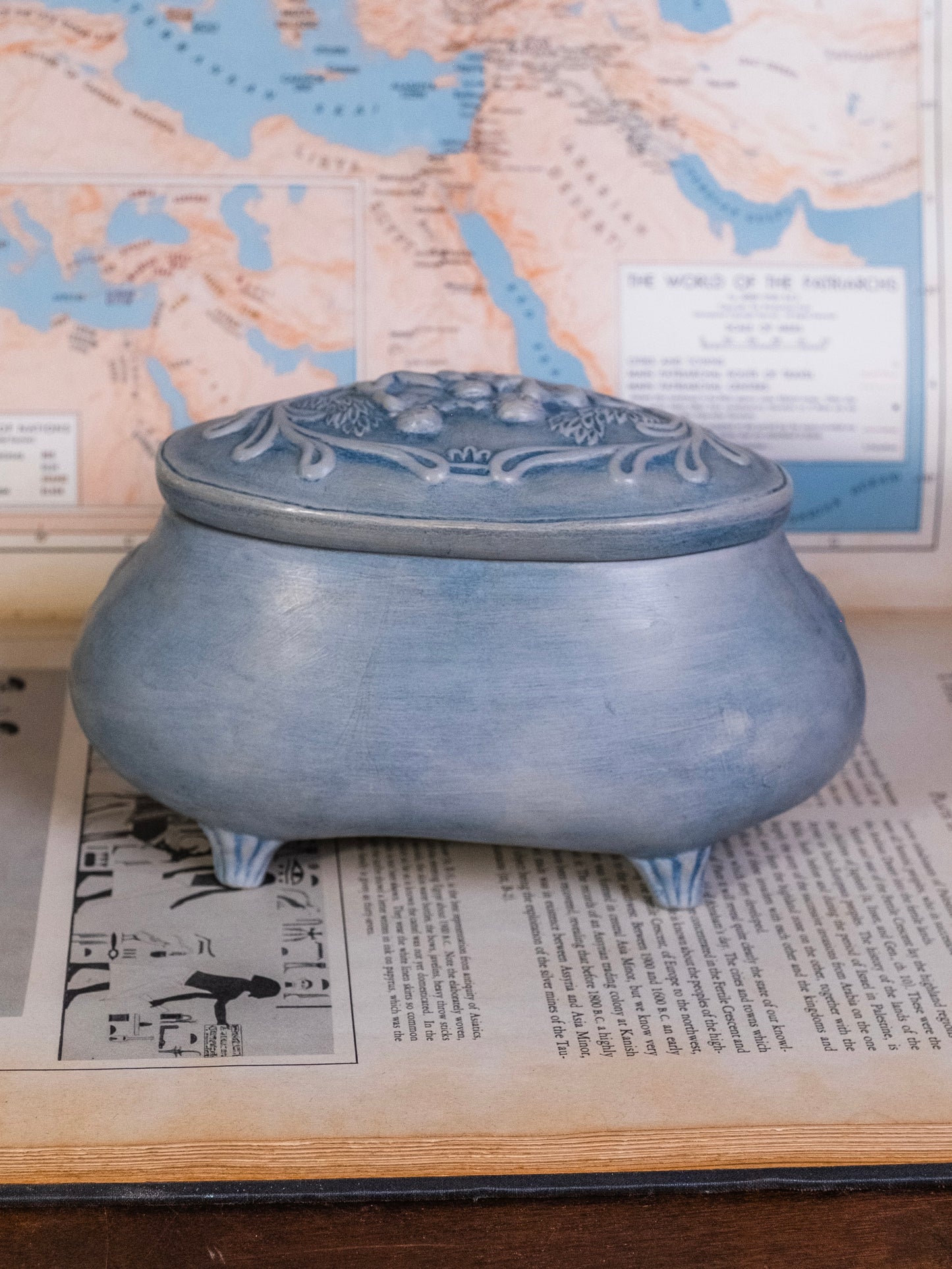 Vintage 1980s Art Nouveau-Style Ceramic Lidded Dish | Signed